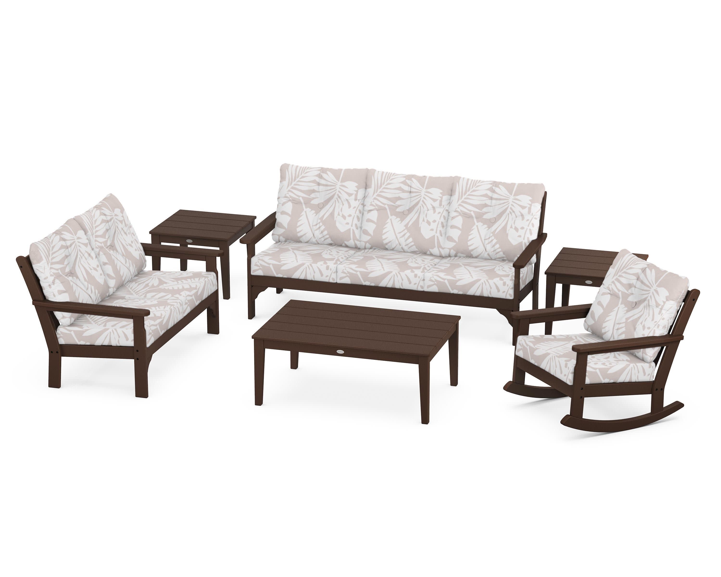 Vineyard 6-Piece Deep Seating Set in Mahogany / Leaf Dune Burlap