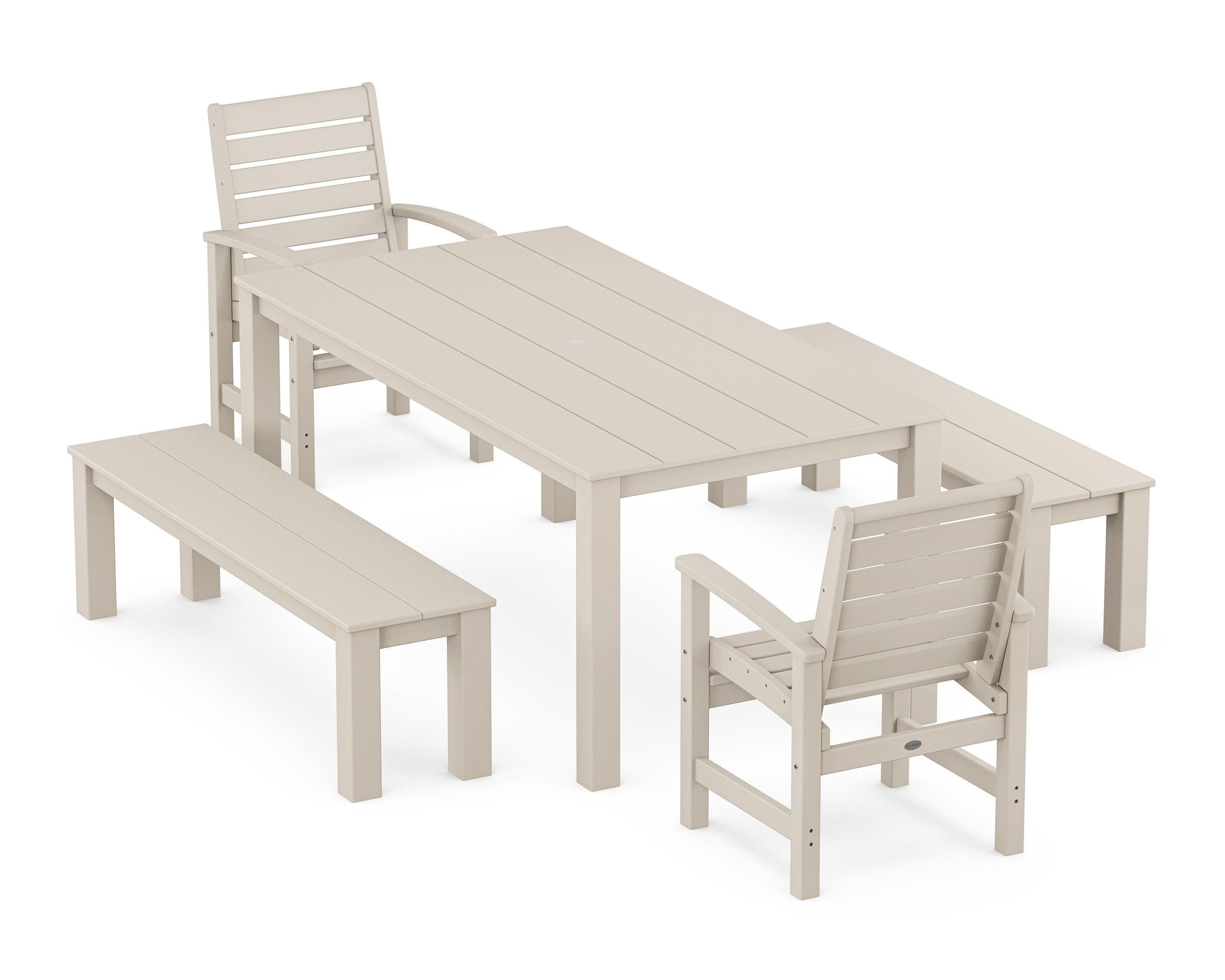 Signature 5-Piece Parsons Dining Set with Benches in Sand