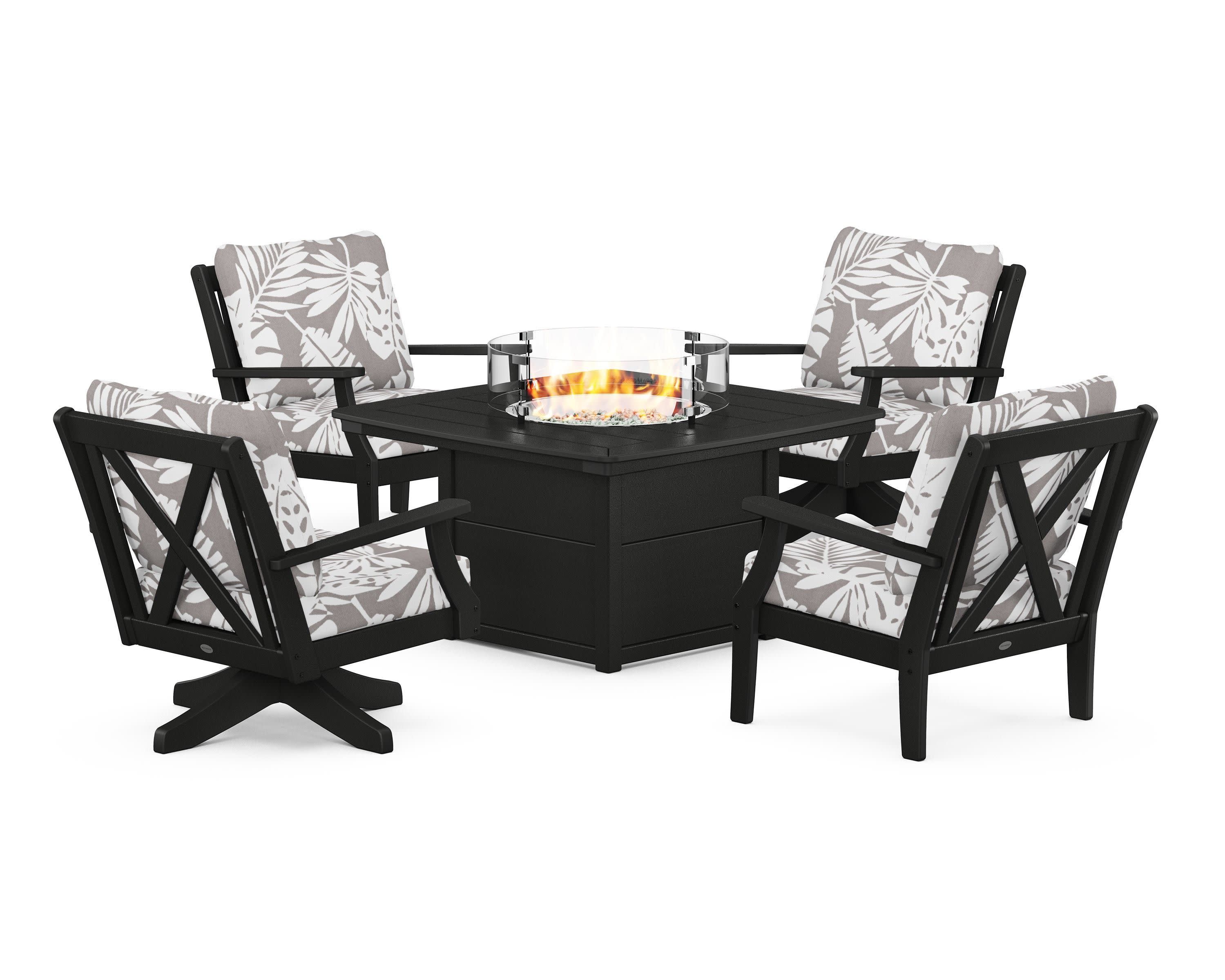 Braxton 5-Piece Deep Seating Set with Fire Table in Black / Leaf Grey Mist
