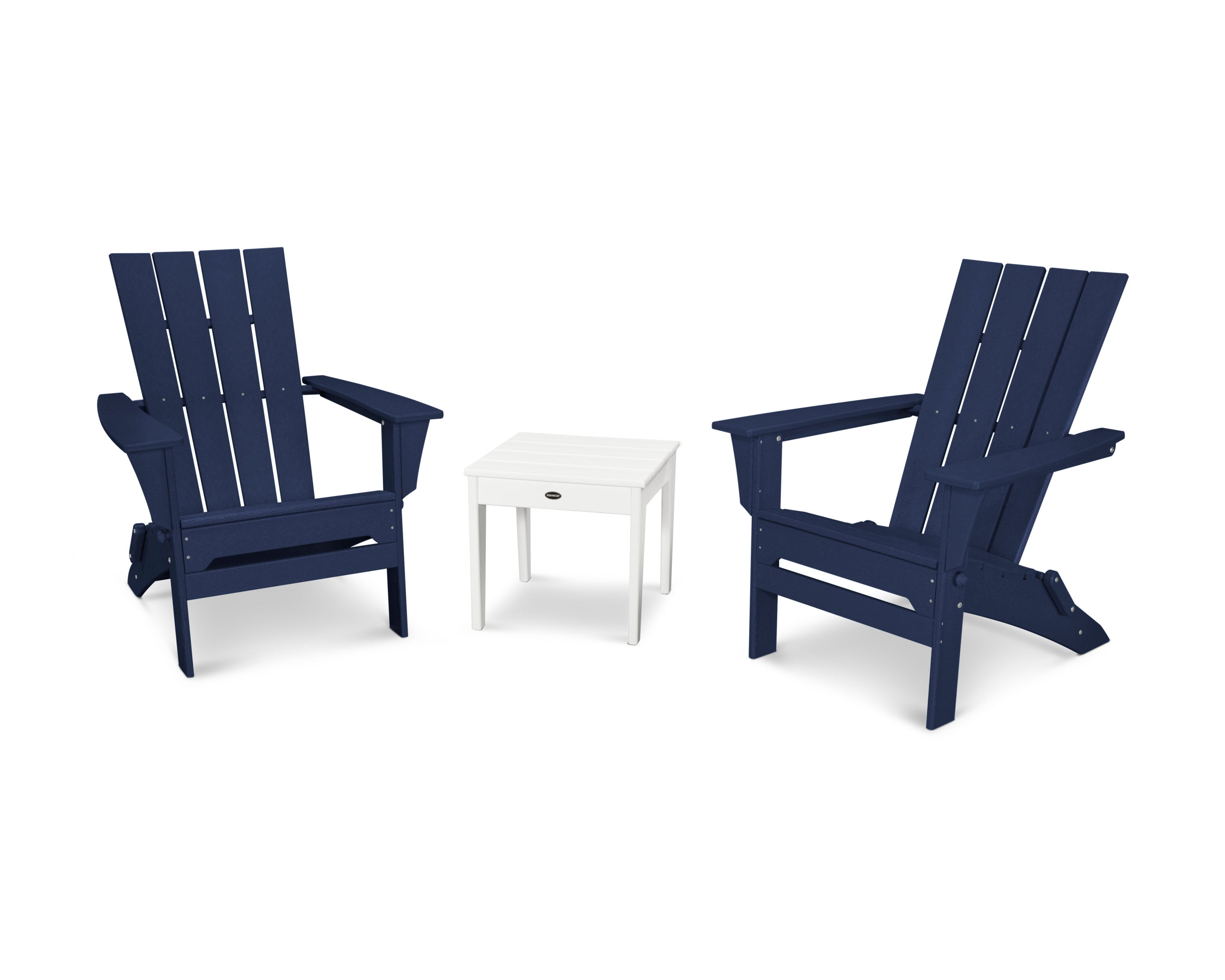 Quattro Folding Chair 3-Piece Adirondack Set in Navy / White