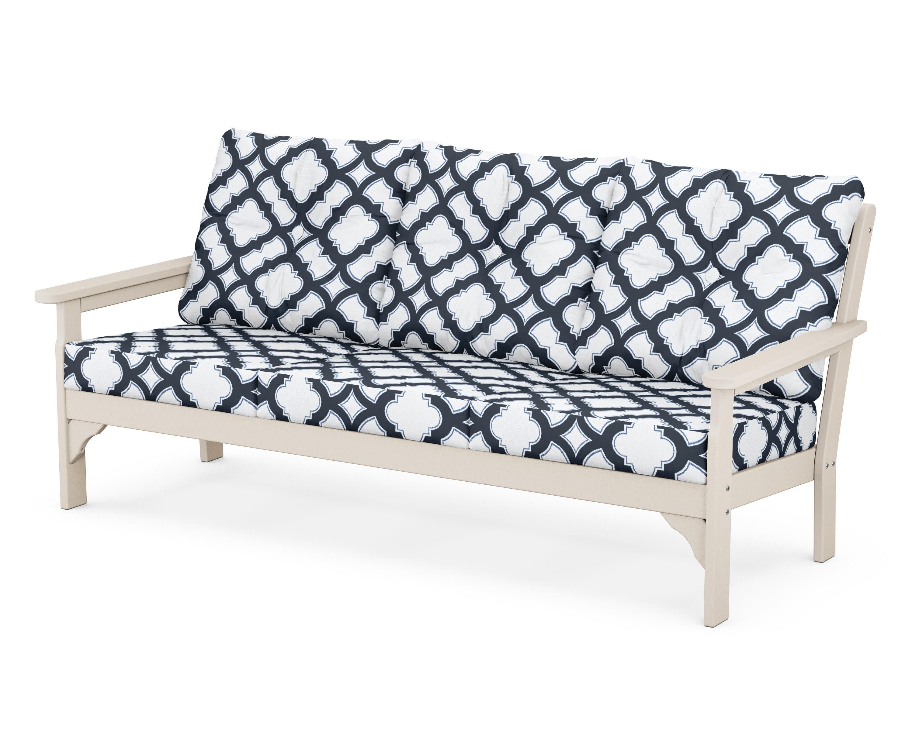 Vineyard Deep Seating Sofa in Sand / Trellis Marine Indigo