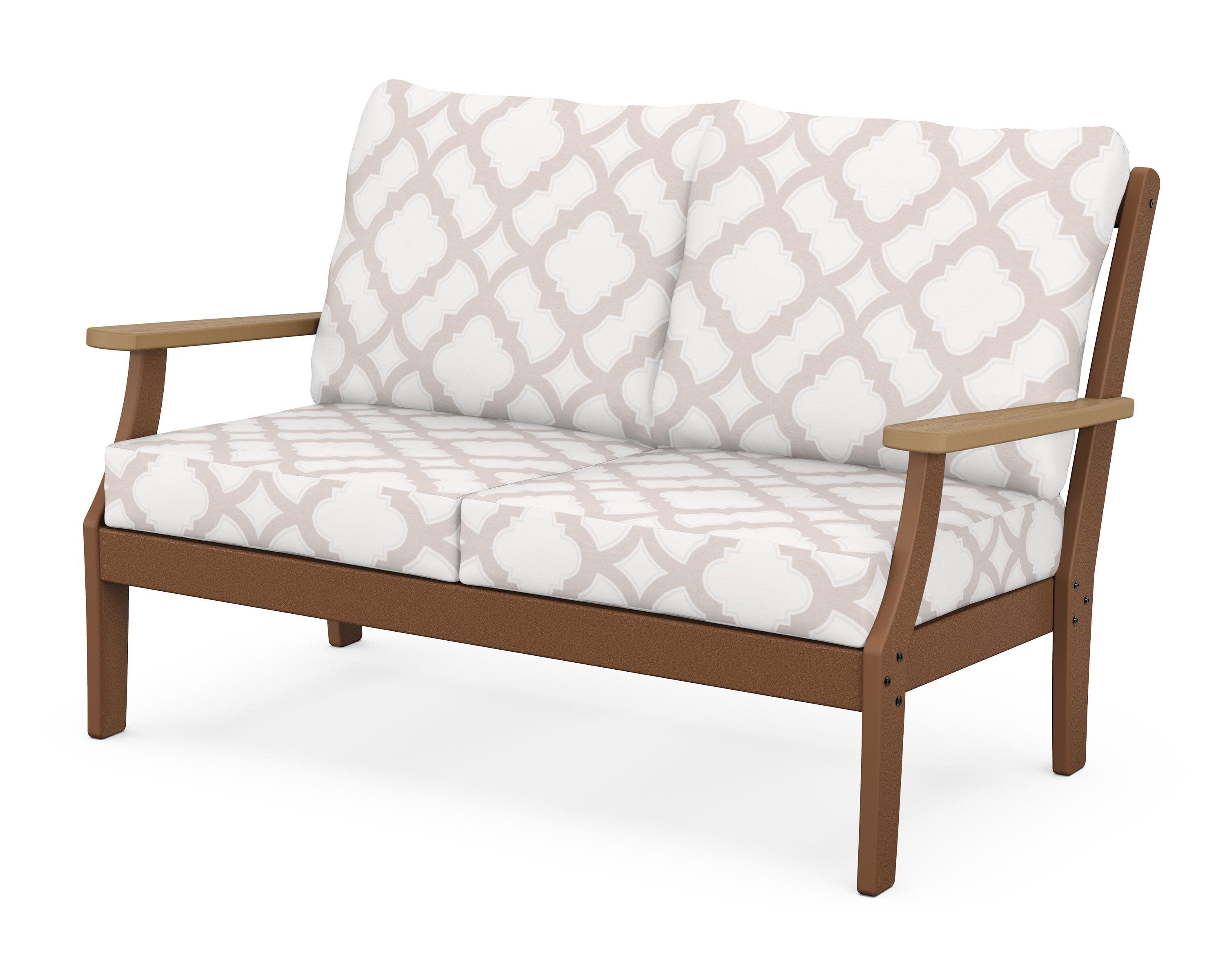 Braxton Deep Seating Loveseat in Teak / Natural / Trellis Dune Burlap