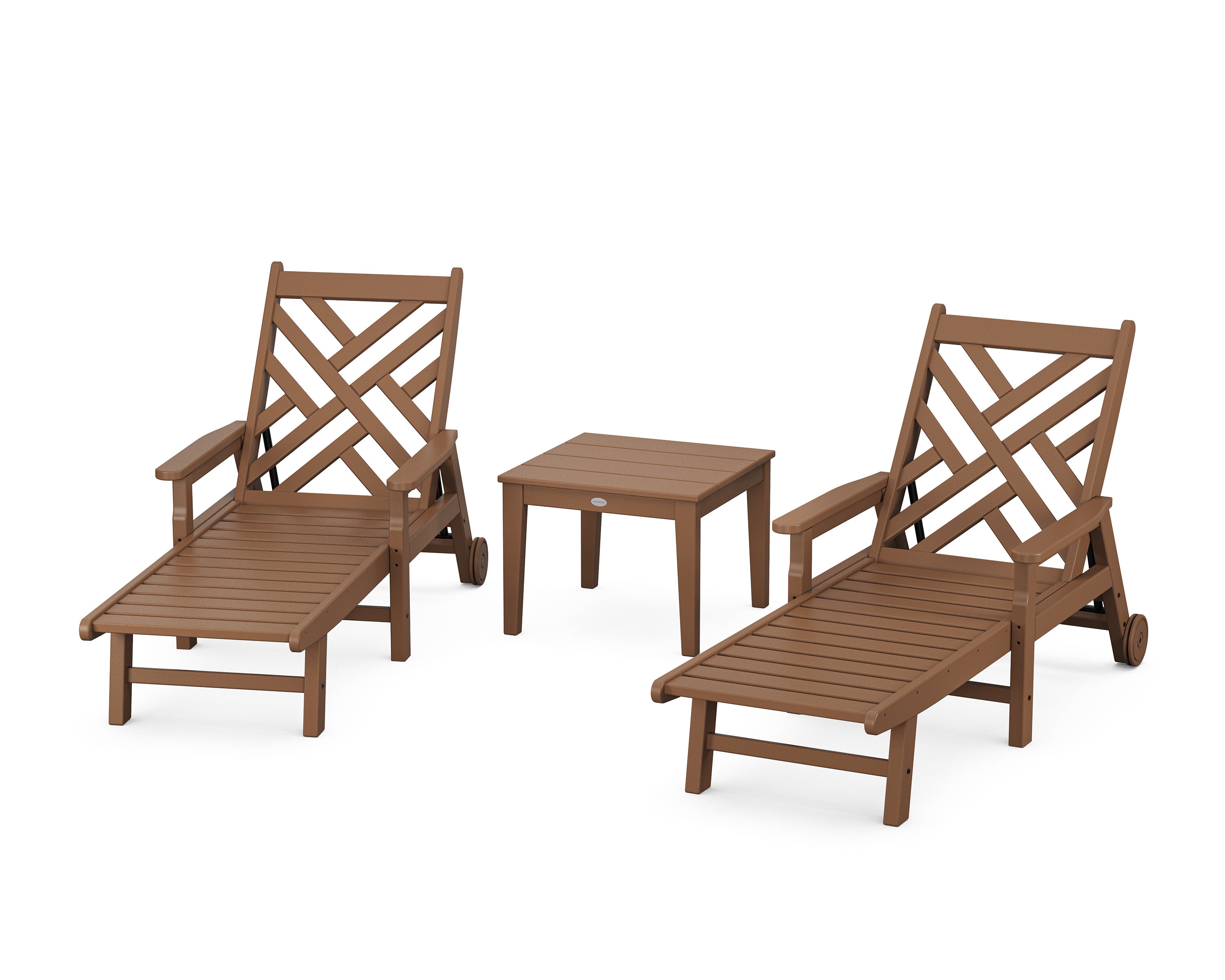 Chippendale 3-Piece Chaise Set with Arms and Wheels in Teak