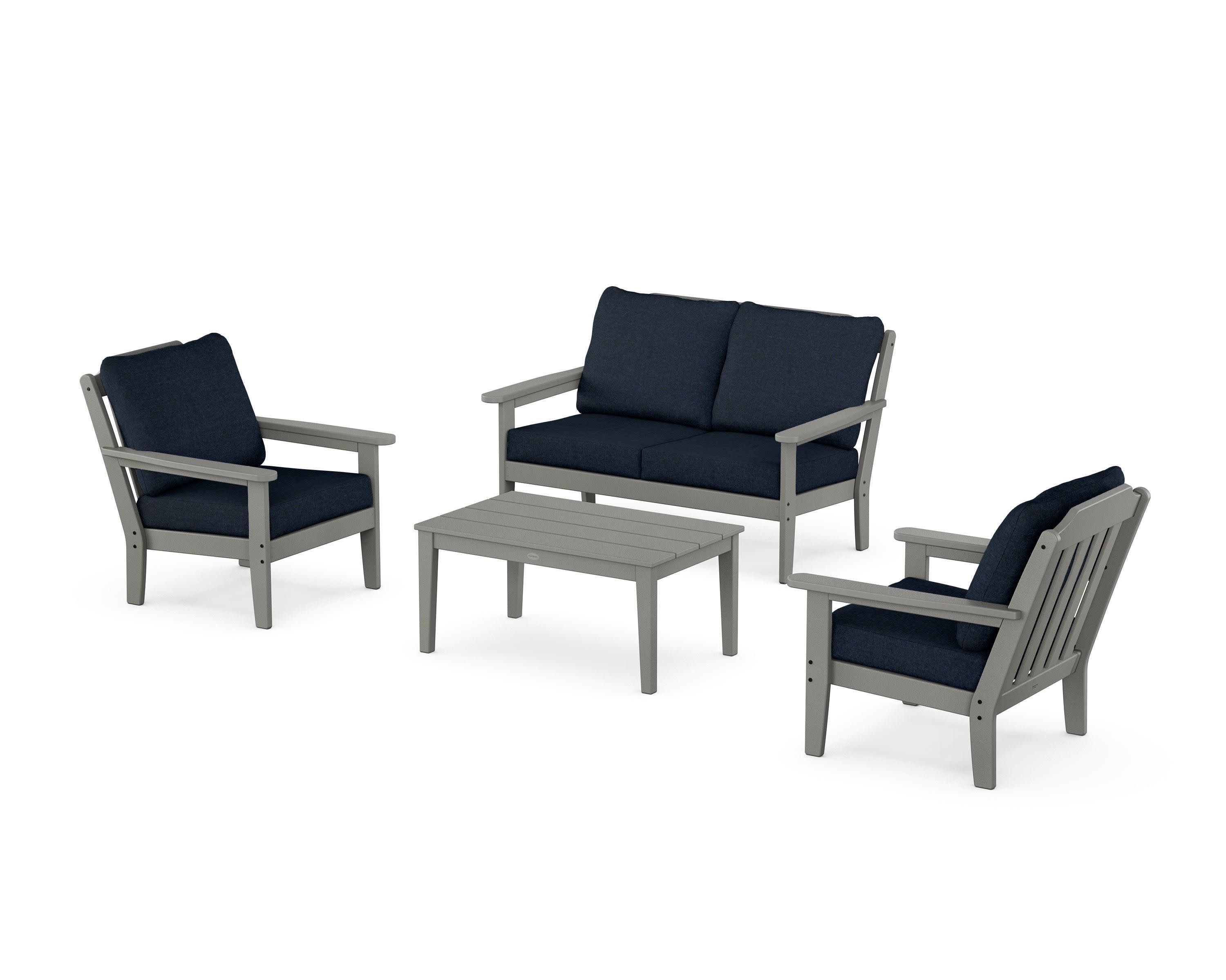 Cottage 4-Piece Deep Seating Set with Loveseat in Slate Grey / Marine Indigo