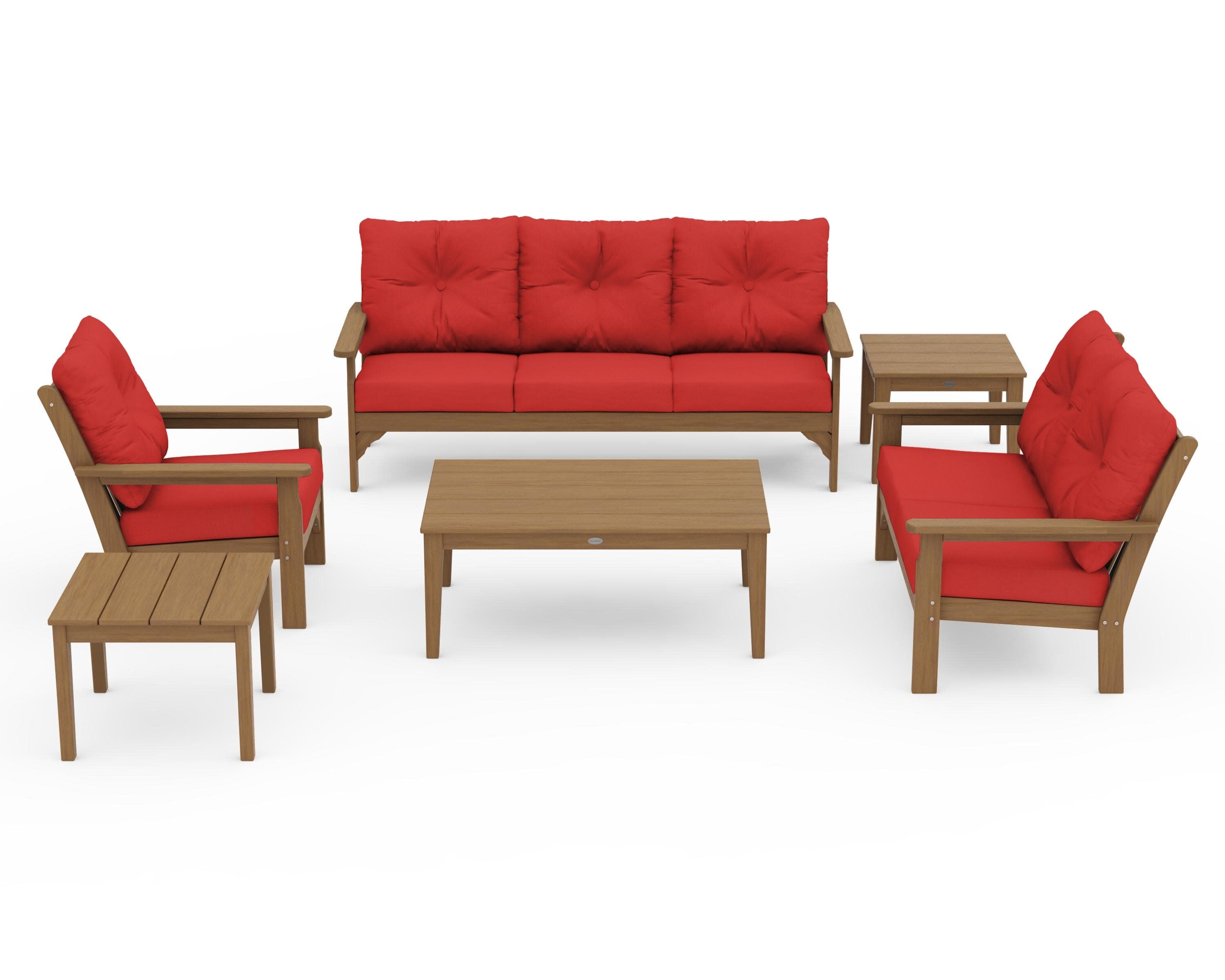Vineyard 6-Piece Deep Seating Set in Natural / Crimson Linen