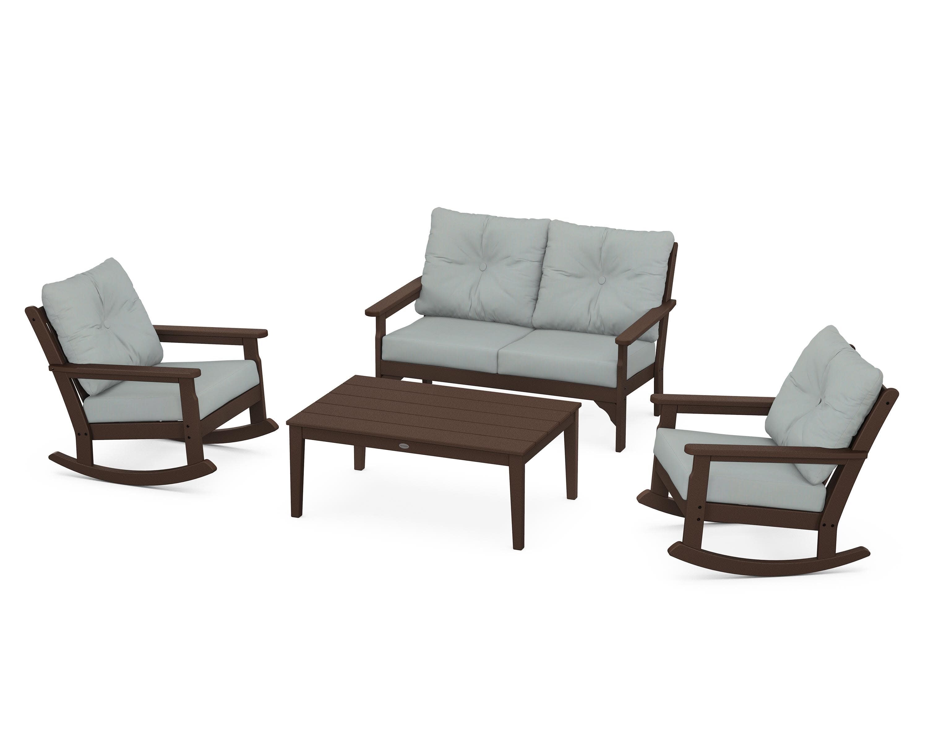 Vineyard 4-Piece Deep Seating Rocking Chair Set in Mahogany / Spa
