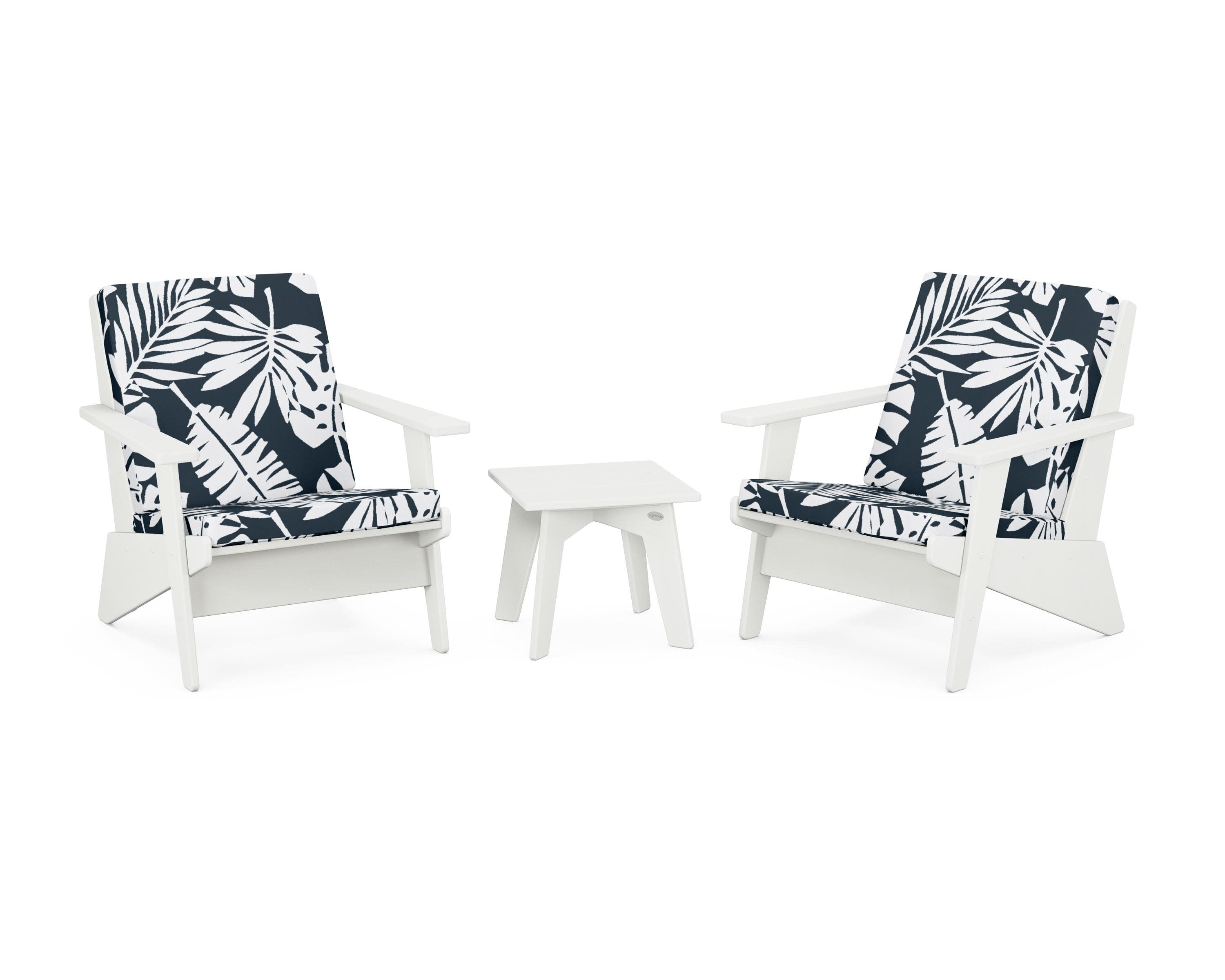 Riviera Modern Lounge 3-Piece Set in Vintage White / Leaf Marine Indigo