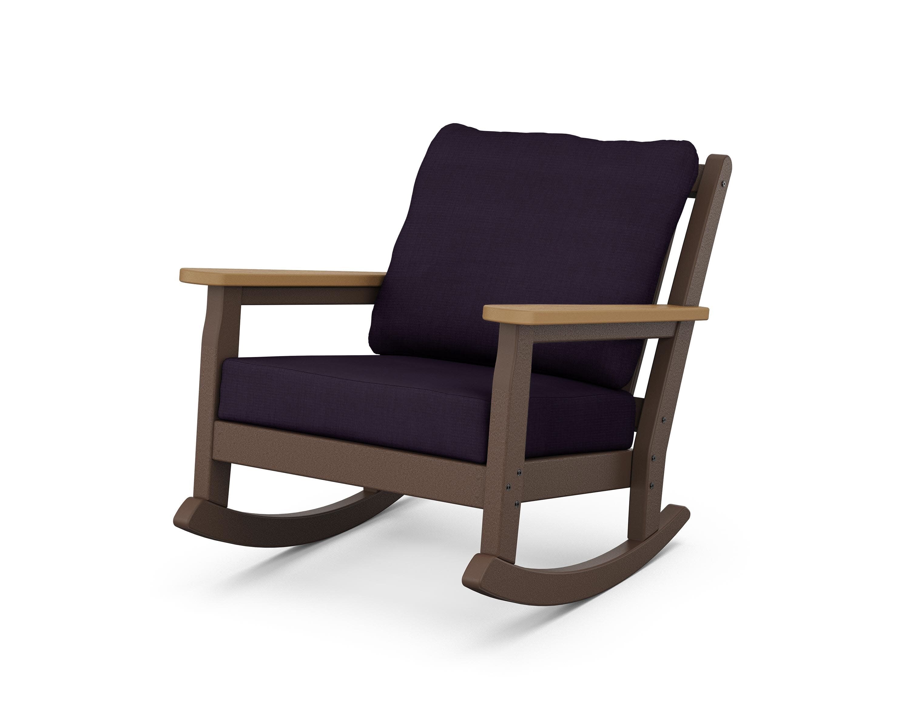 Chippendale Deep Seating Rocking Chair in Mahogany / Natural / Navy Linen