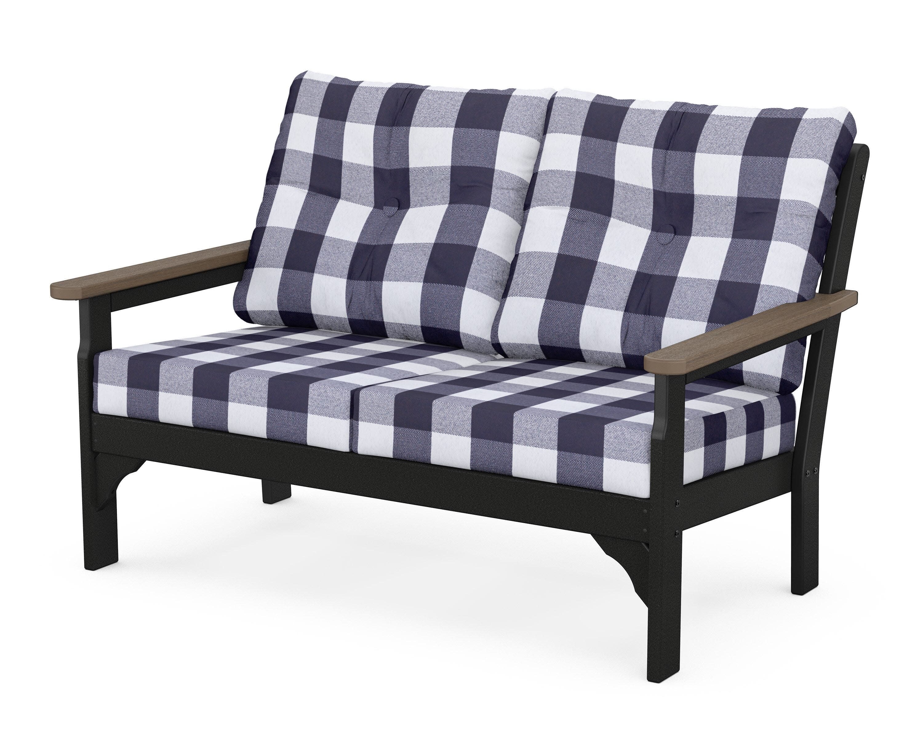 Vineyard Deep Seating Loveseat in Black / Kona / Buffalo Plaid Navy