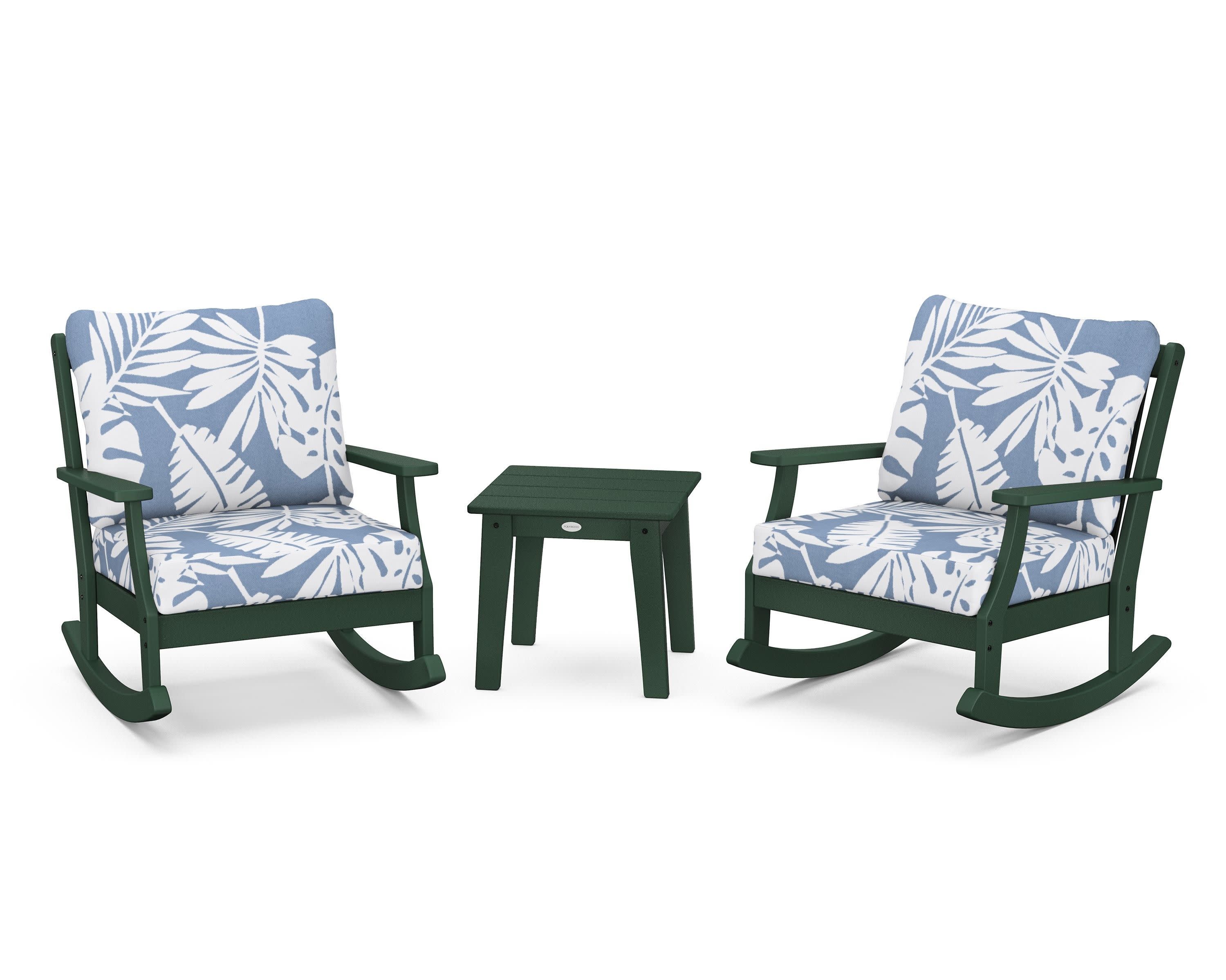 Braxton 3-Piece Deep Seating Rocker Set in Green / Leaf Sky Blue