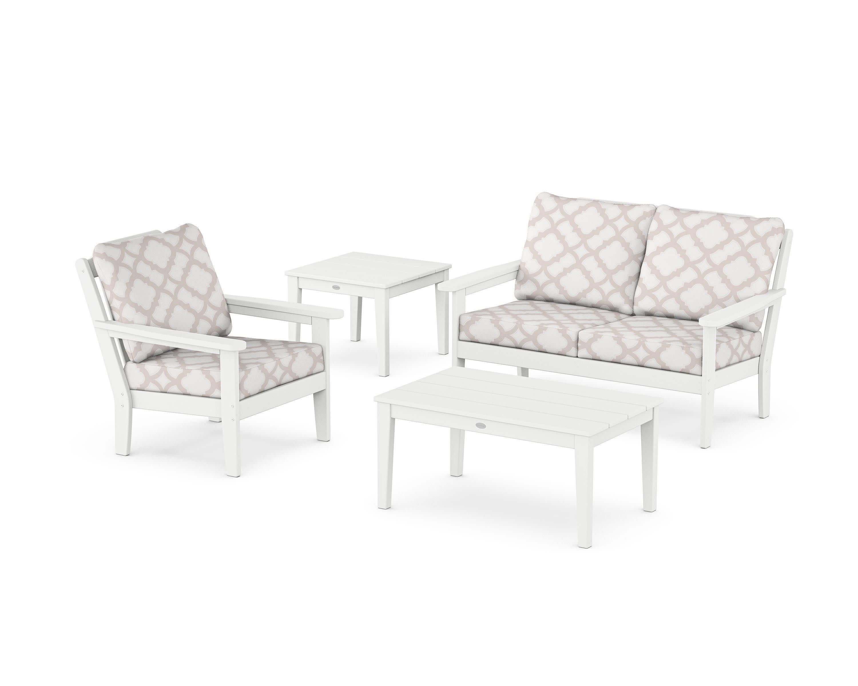 Wovendale 4-Piece Deep Seating Set in White / Trellis Dune Burlap