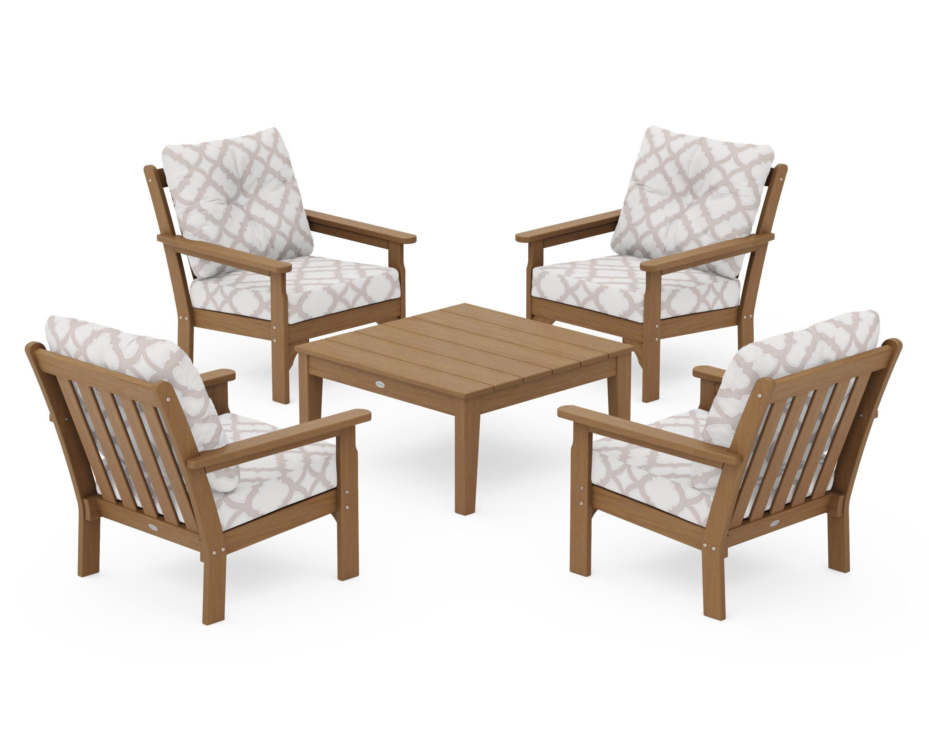 Vineyard 5-Piece Deep Seating Conversation Set in Natural / Trellis Dune Burlap