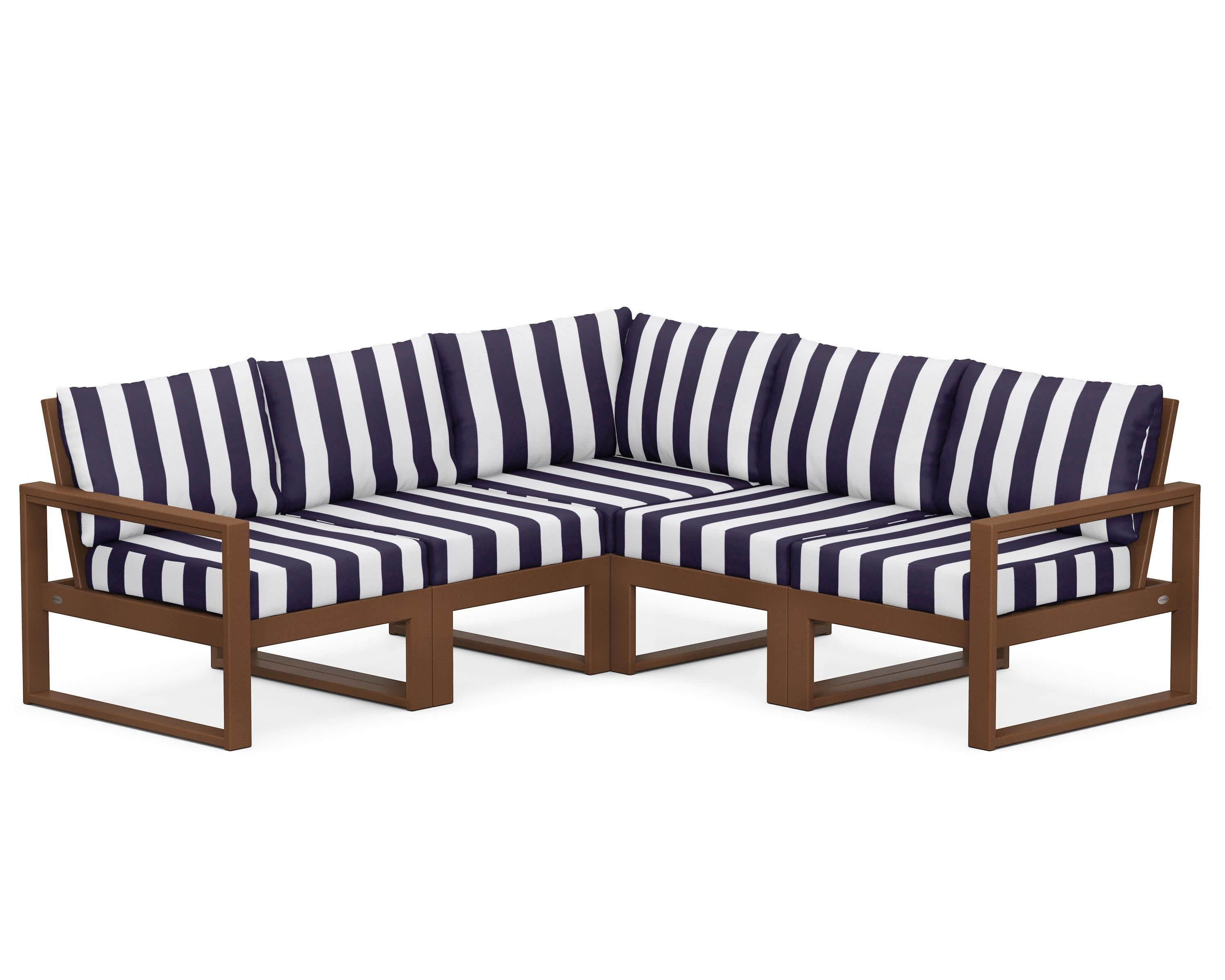 EDGE 5-Piece Modular Deep Seating Set in Teak / Cabana Stripe Navy