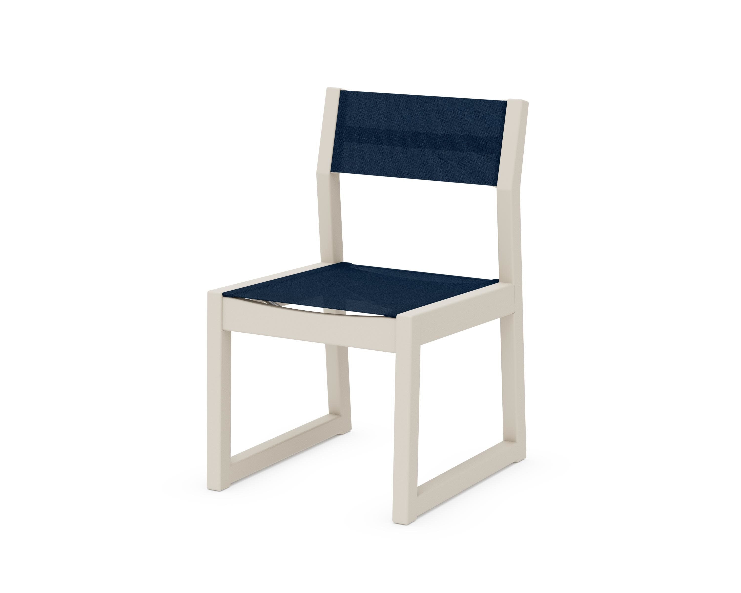 EDGE Sling Dining Side Chair in Sand / Navy Blue Sling