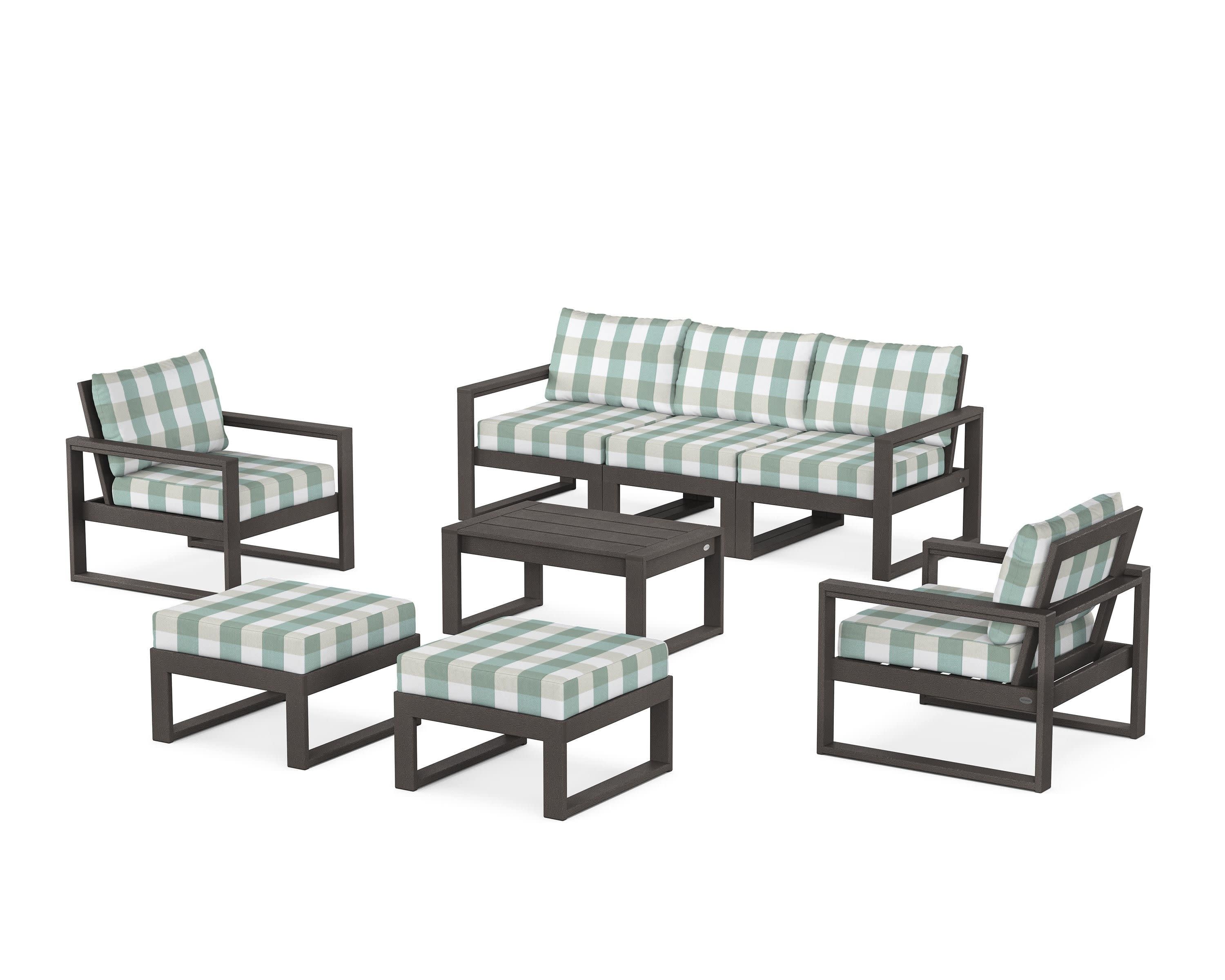EDGE Sectional 8-Piece Lounge Sofa Set in Vintage Coffee / Buffalo Plaid Glacier Spa