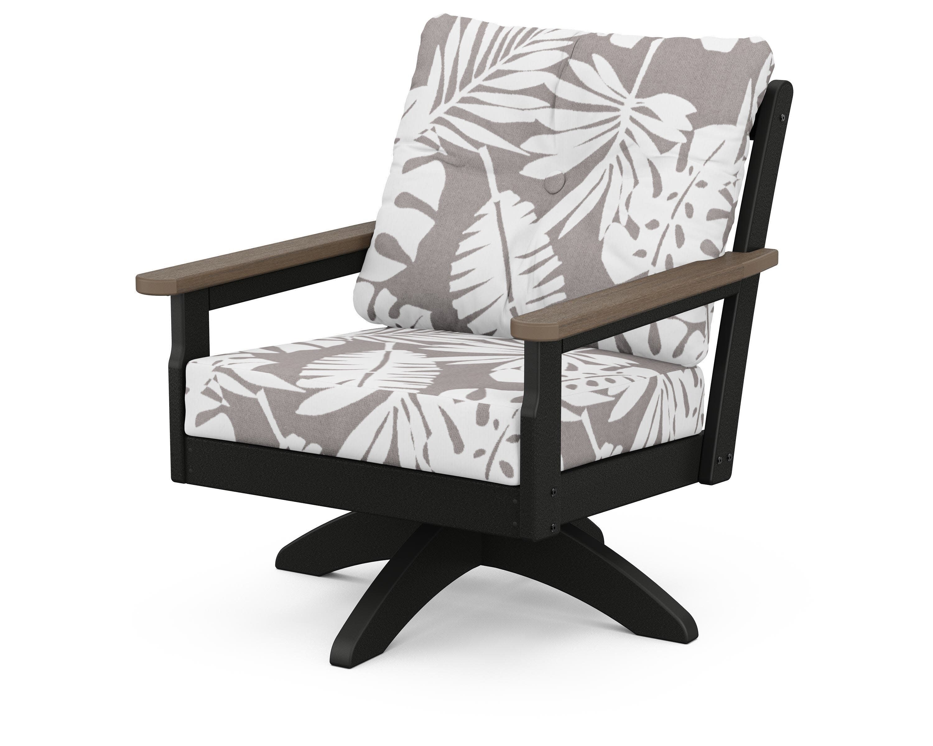 Vineyard Deep Seating Swivel Chair in Black / Kona / Leaf Grey Mist