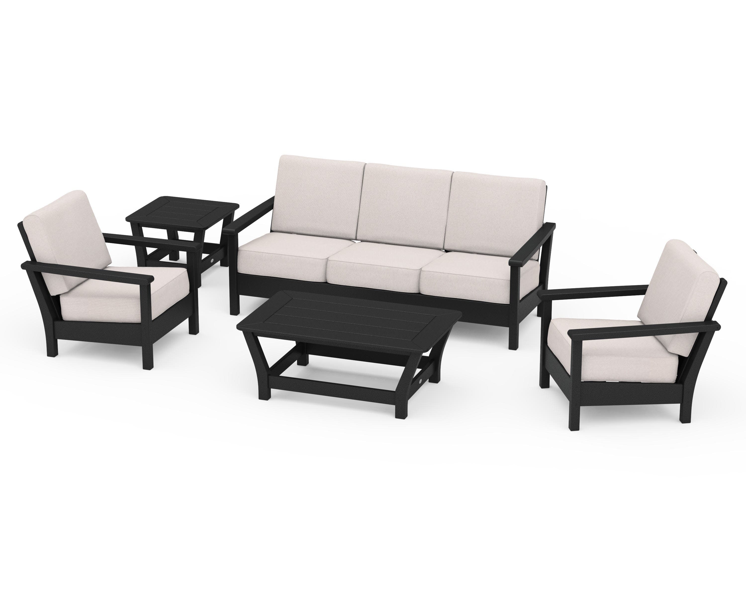 Harbour 5-Piece Deep Seating Set in Black / Dune Burlap