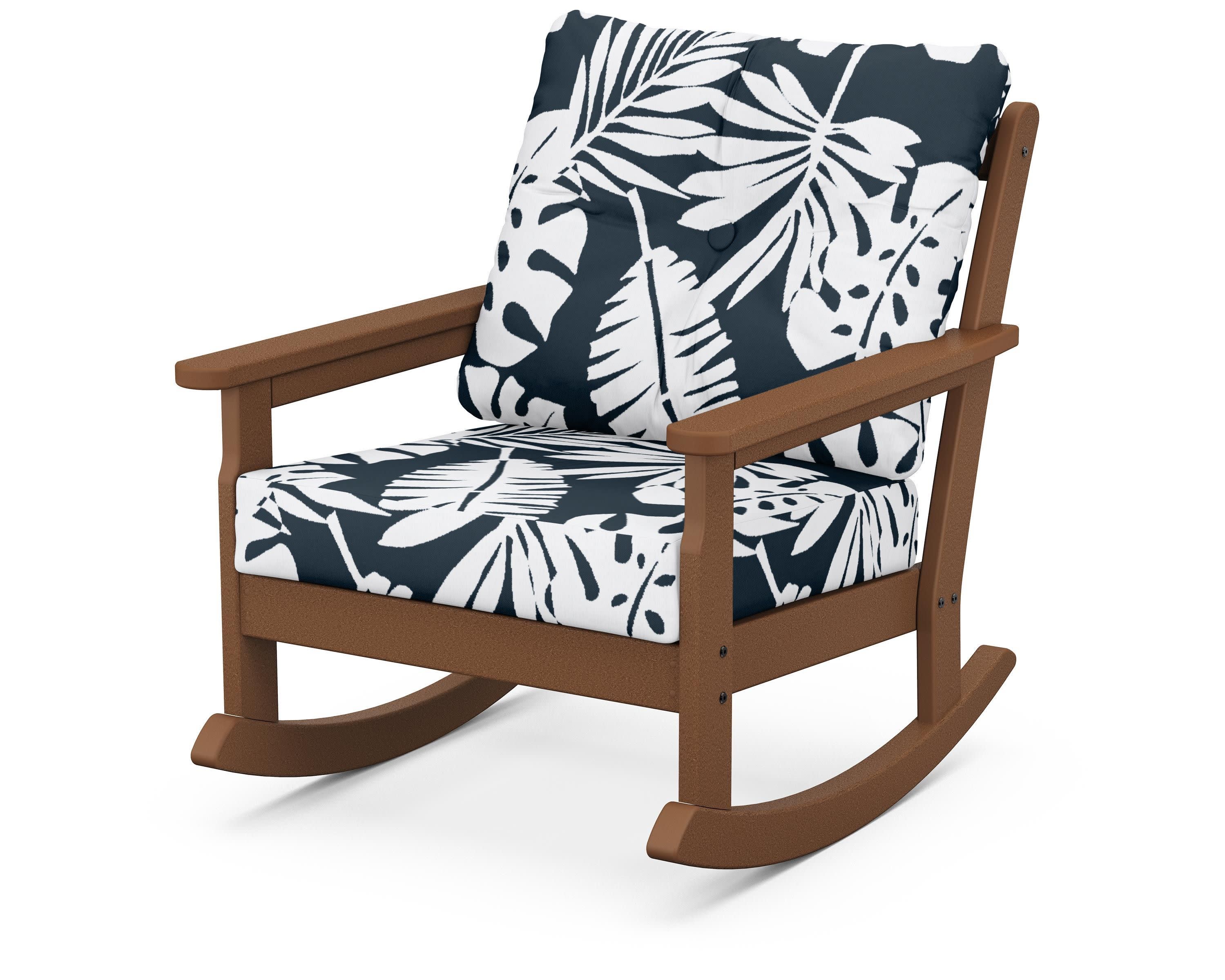 Vineyard Deep Seating Rocking Chair in Teak / Leaf Marine Indigo
