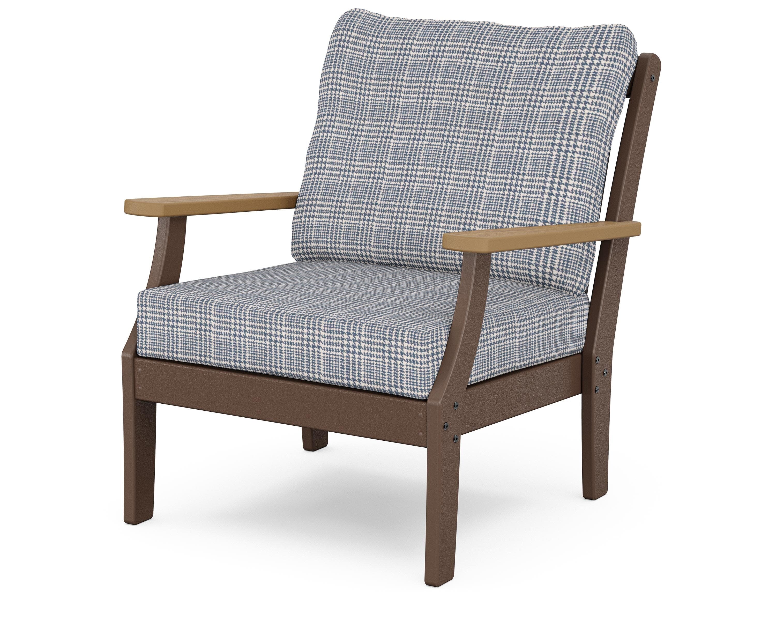 Braxton Deep Seating Chair in Mahogany / Natural / Houndstooth Sky Blue