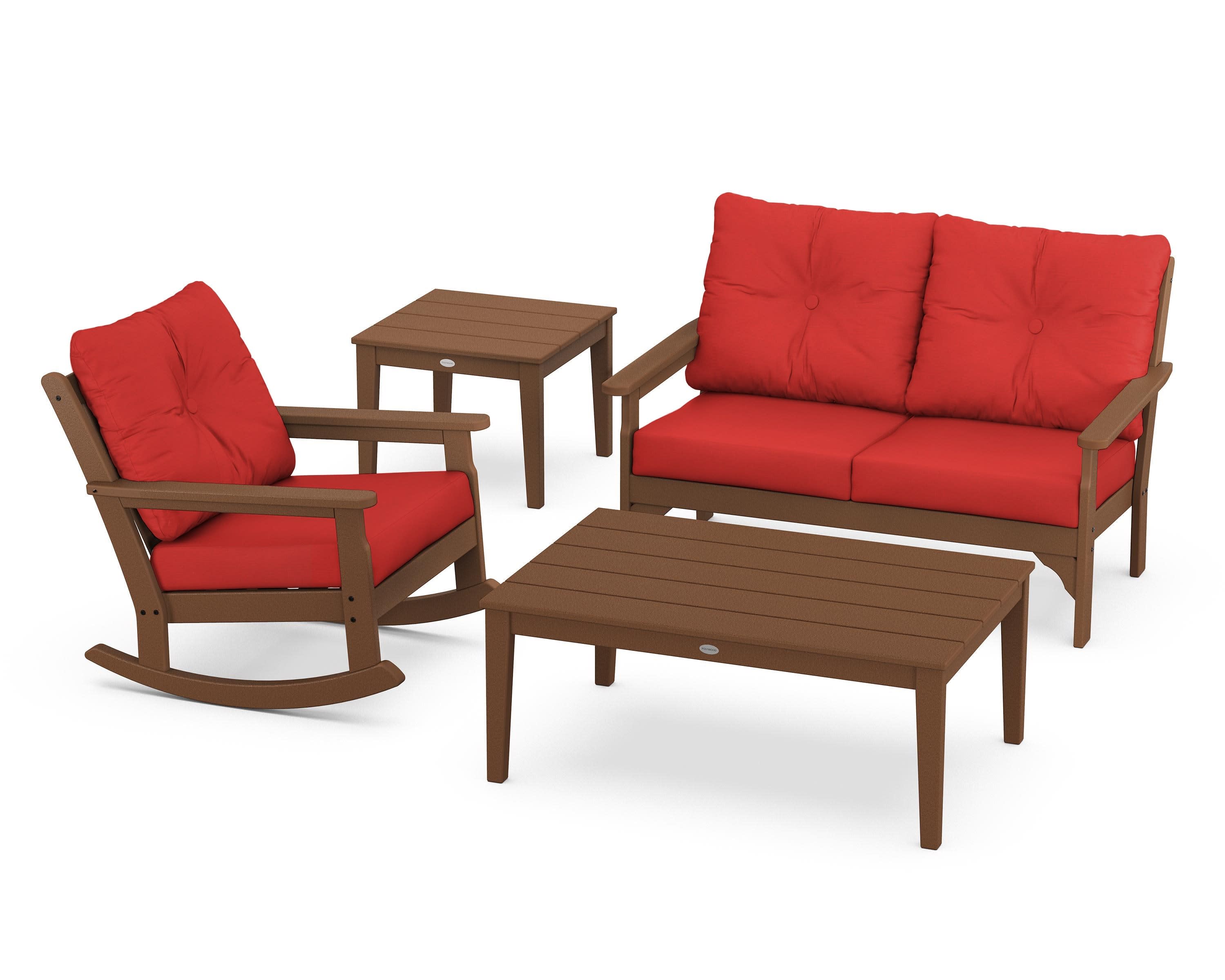 Vineyard 4-Piece Deep Seating Rocker Set in Teak / Crimson Linen