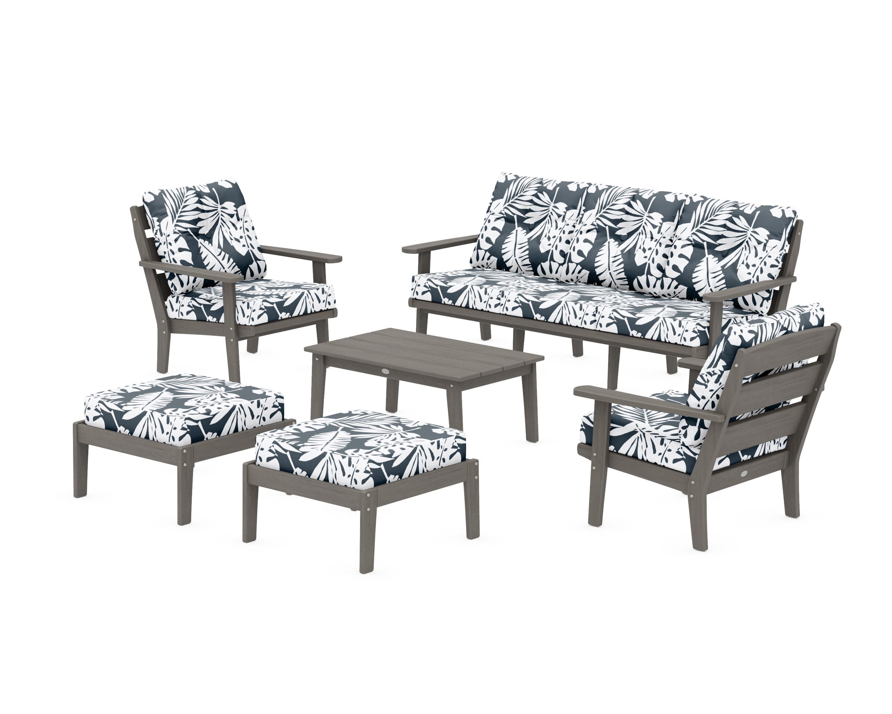 Lakeside 6-Piece Lounge Sofa Set in Driftwood / Leaf Marine Indigo
