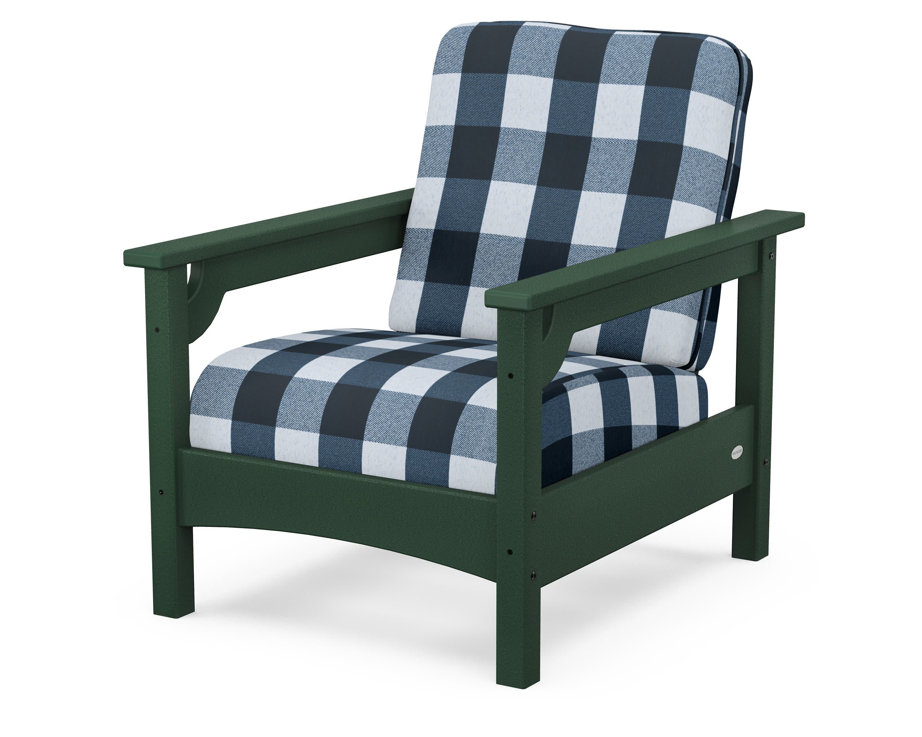 Club Chair in Green / Buffalo Plaid Marine Indigo