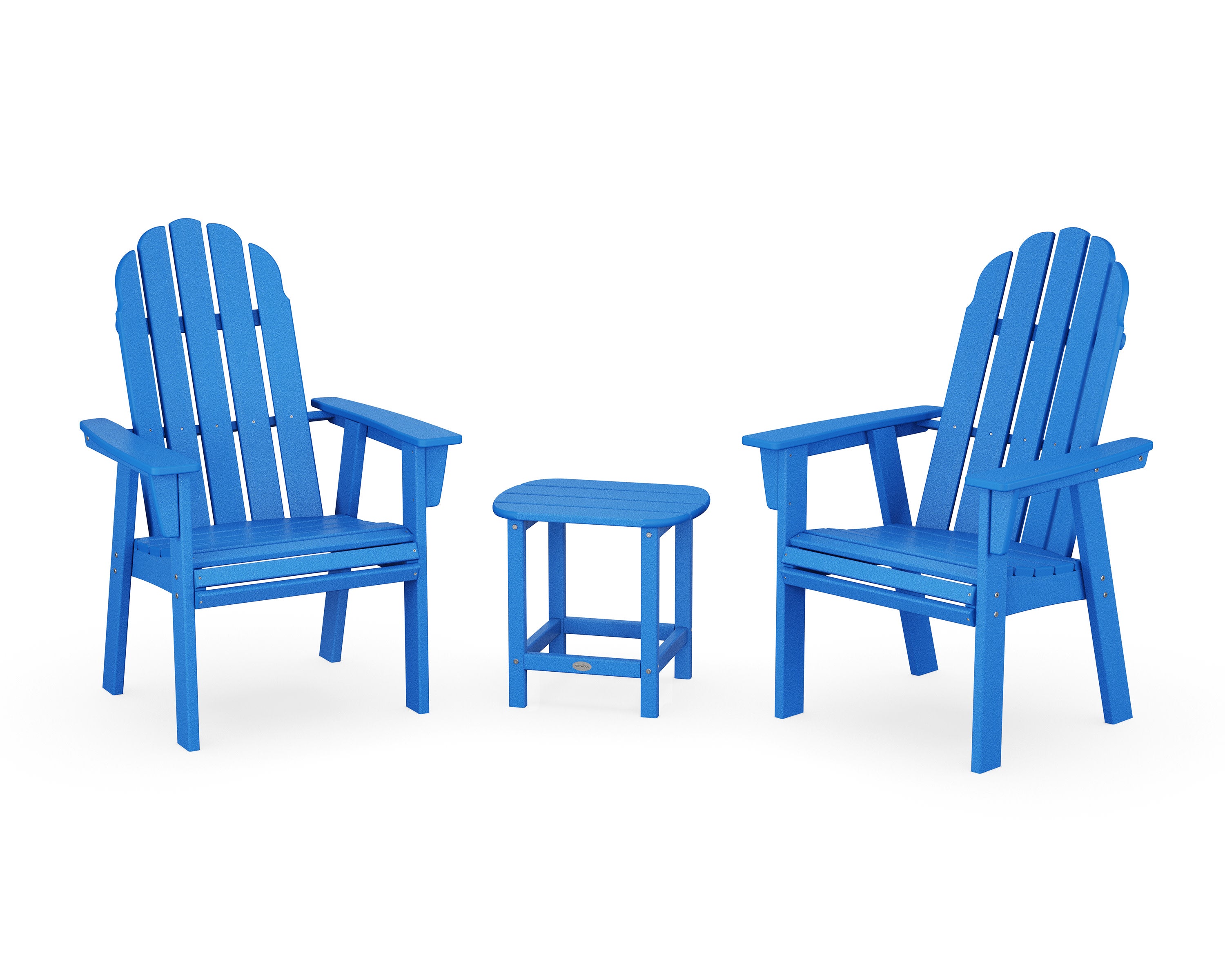 Vineyard 3-Piece Curveback Upright Adirondack Chair Set in Pacific Blue