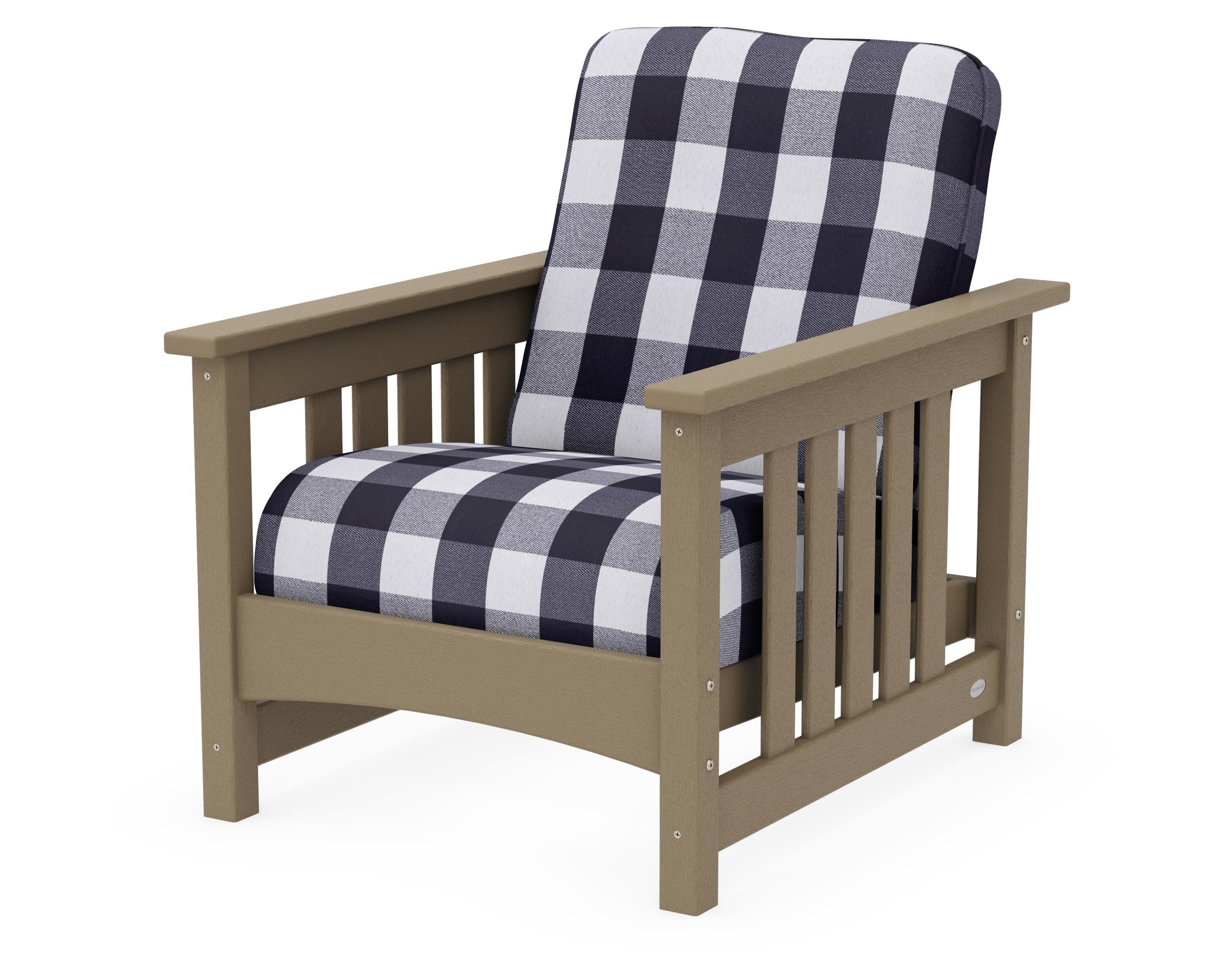 Club Mission Chair in Vintage Sahara / Buffalo Plaid Navy