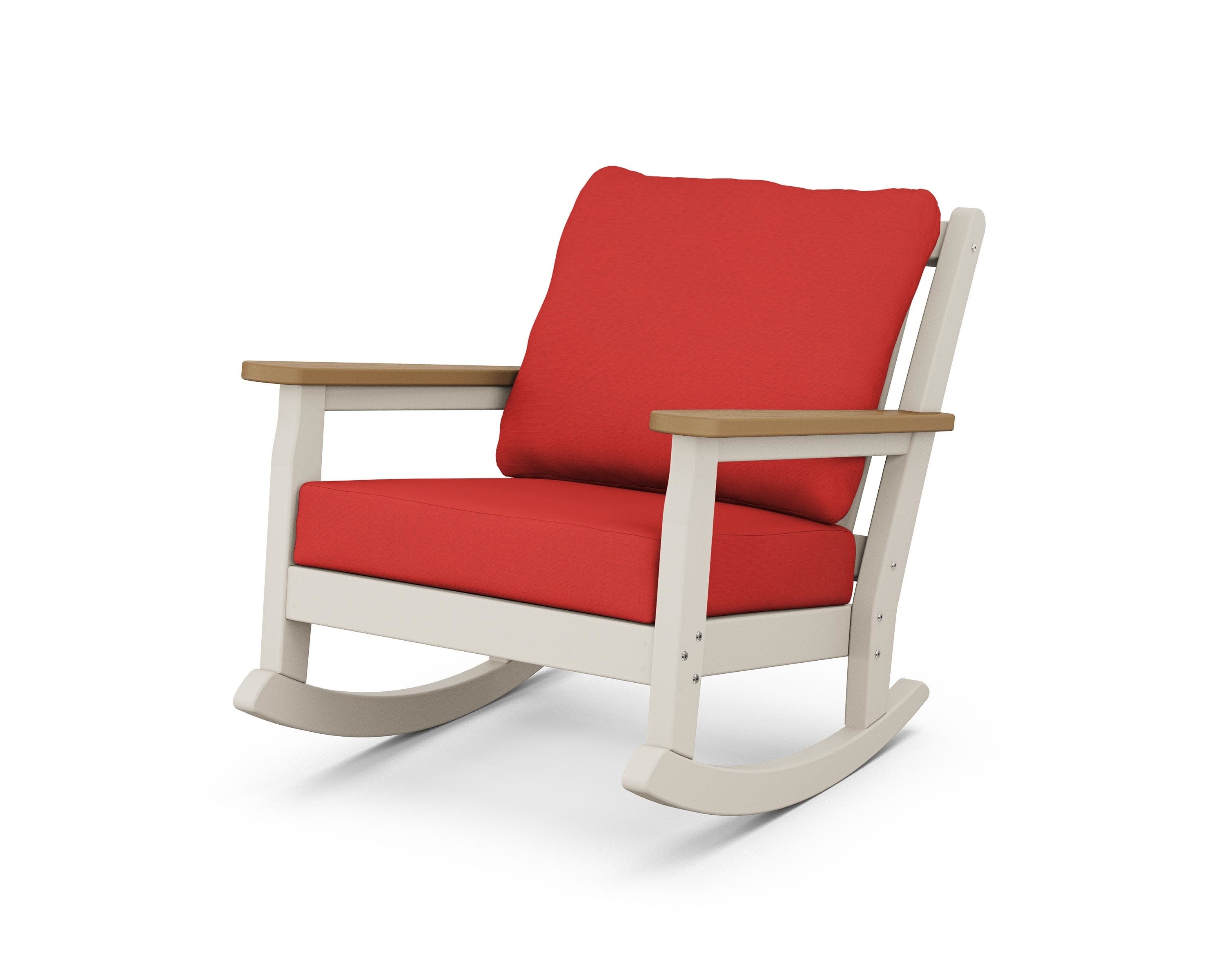 Chippendale Deep Seating Rocking Chair in Sand / Natural / Crimson Linen