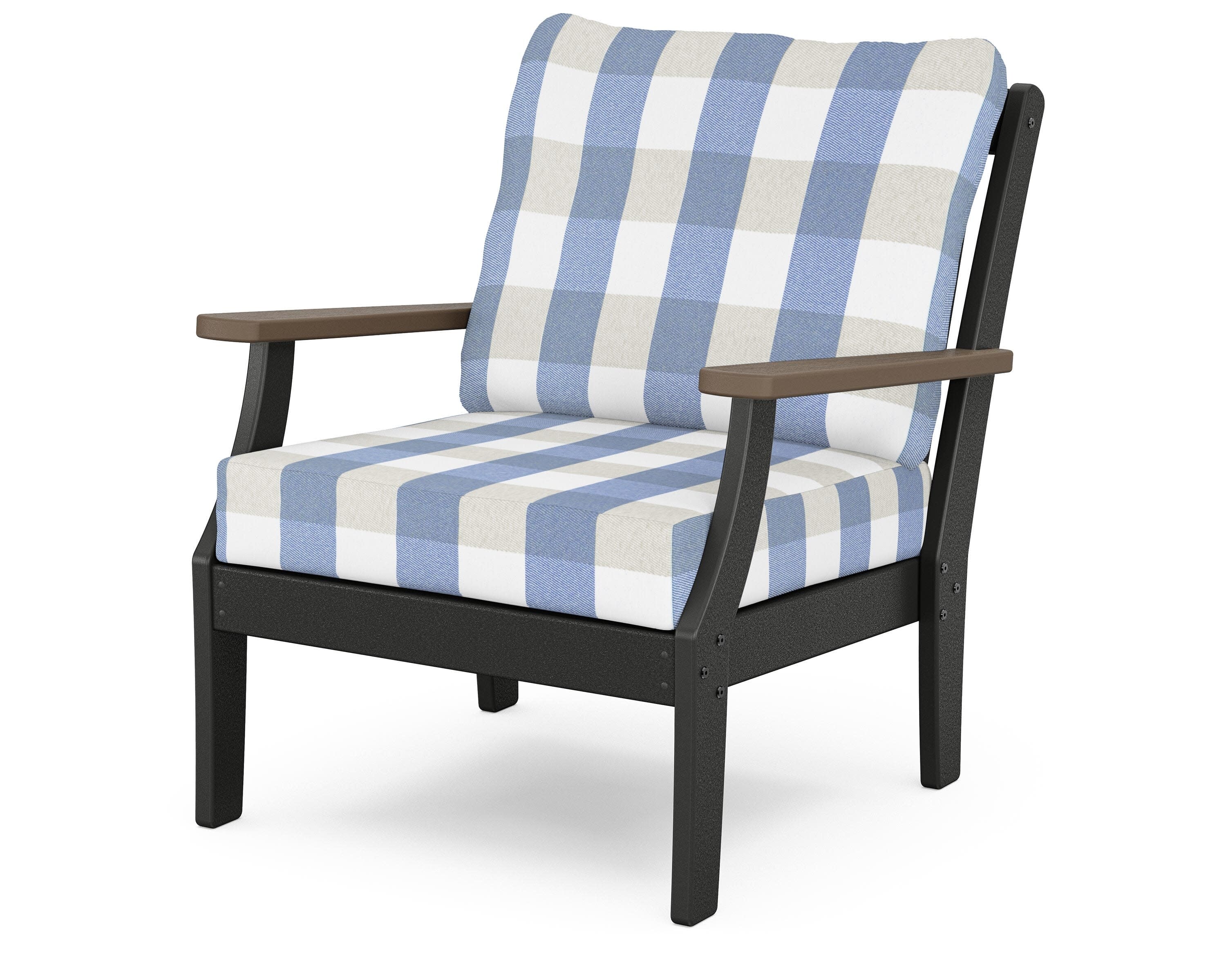 Braxton Deep Seating Chair in Black / Kona / Buffalo Plaid Sky Blue