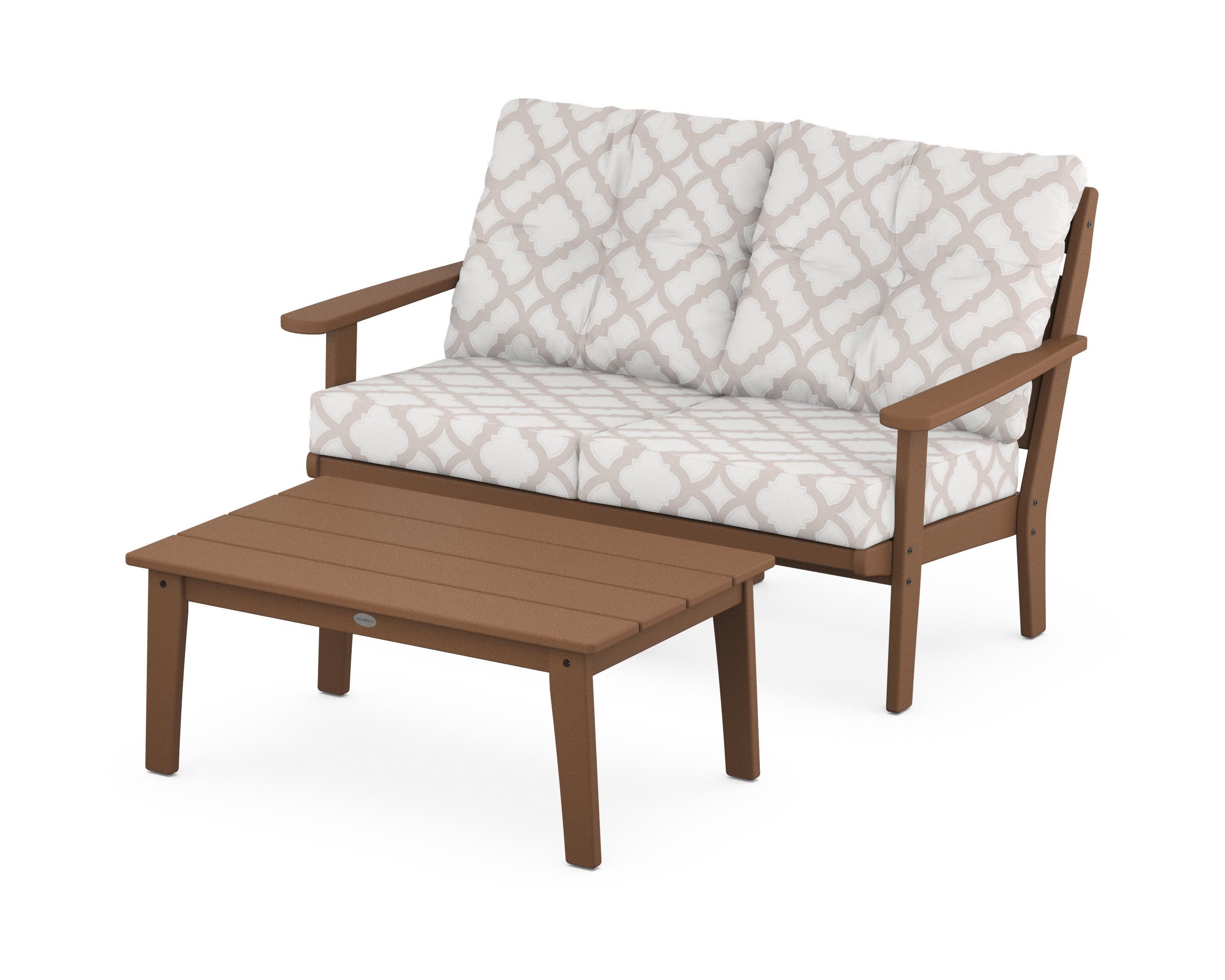 Lakeside 2-Piece Lounge Loveseat Set in Teak / Trellis Dune Burlap