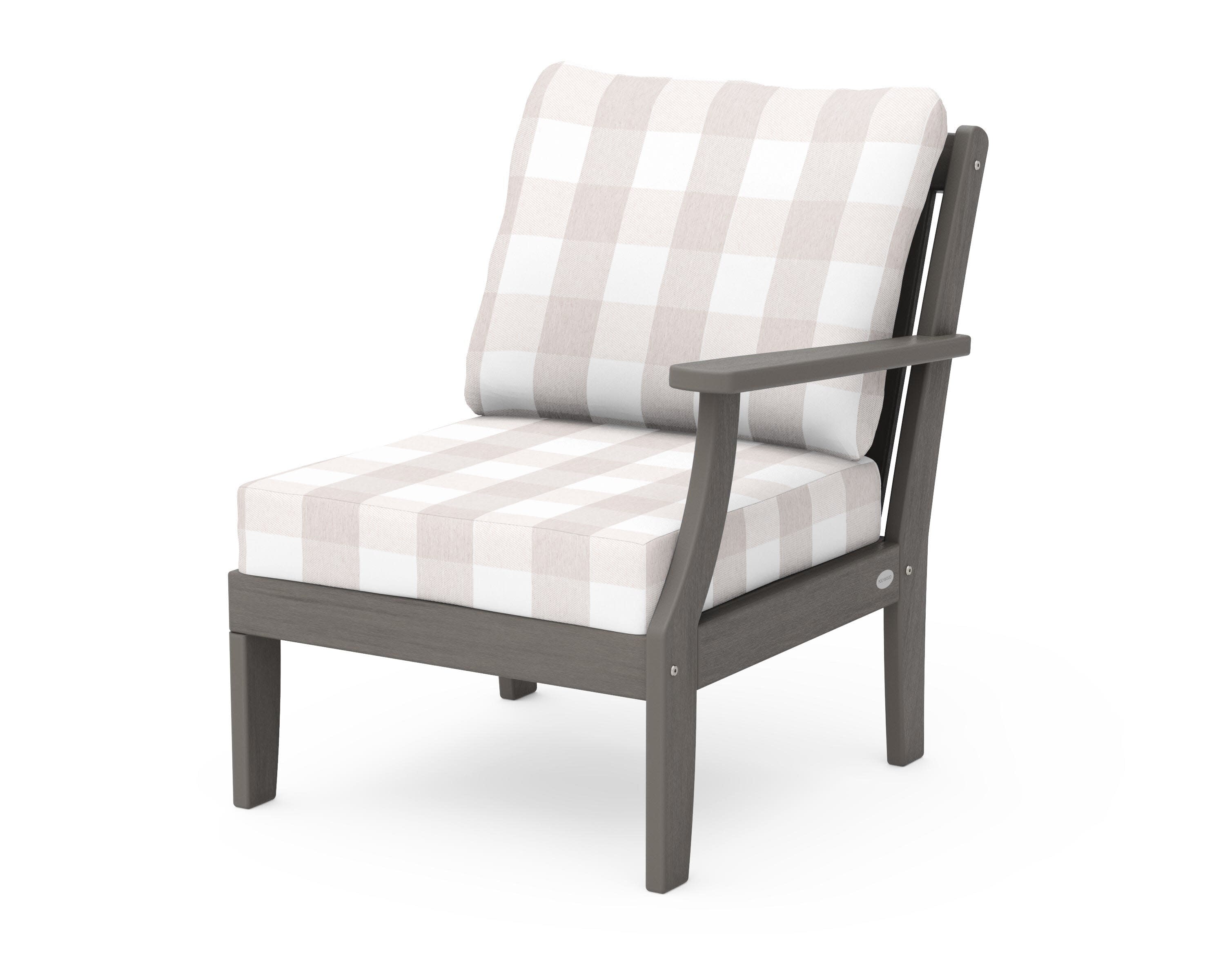 Braxton Modular Right Arm Chair in Driftwood / Buffalo Plaid Dune Burlap
