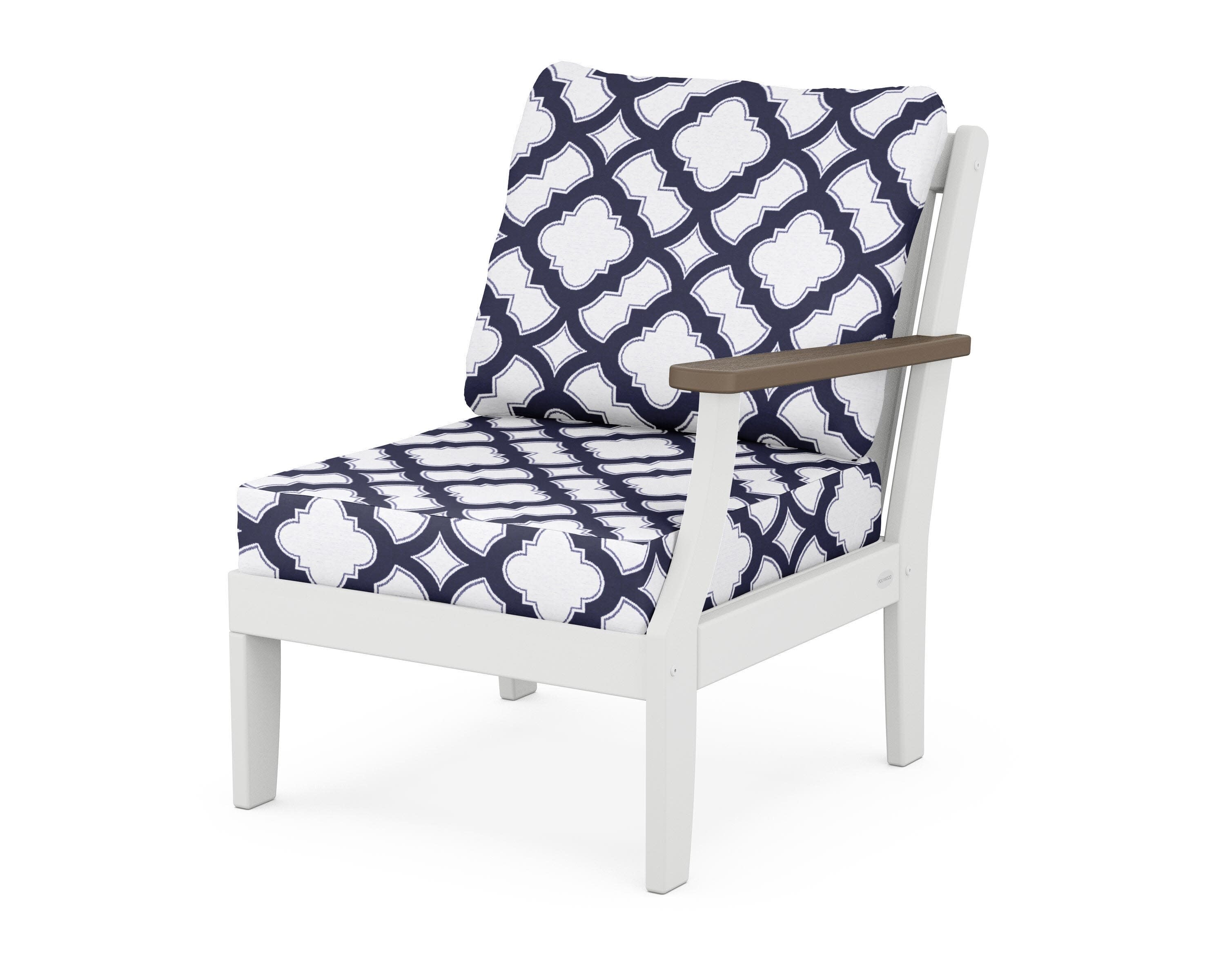 Braxton Modular Right Arm Chair in White / Kona / Trellis Navy