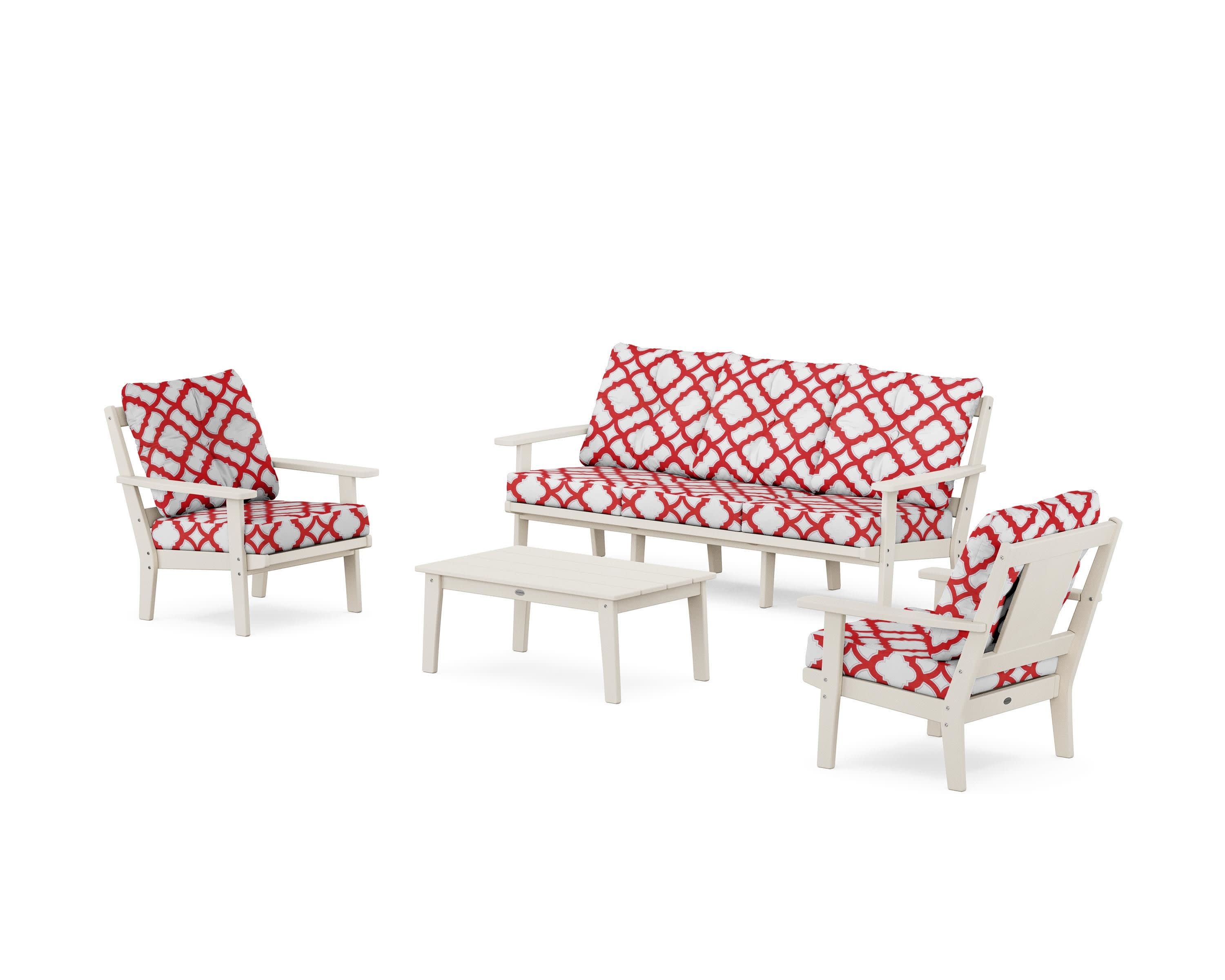 Prairie 4-Piece Deep Seating Set with Sofa in Sand / Trellis Crimson