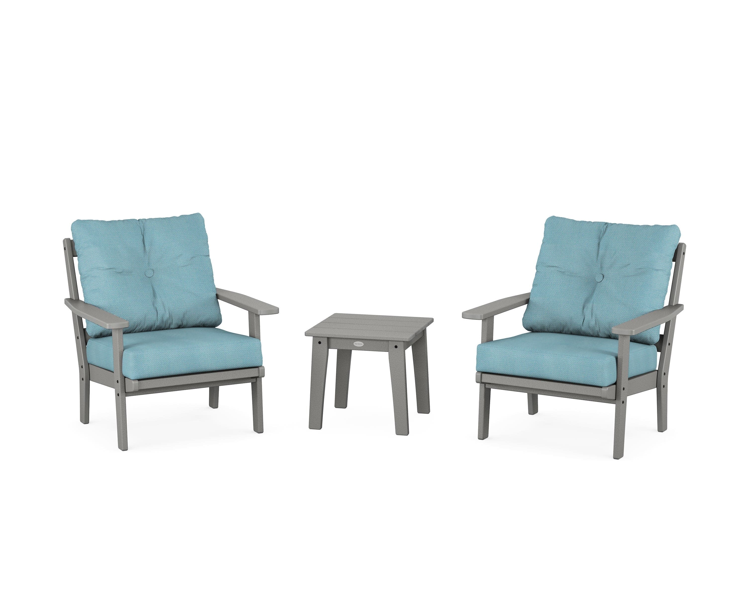 Oxford 3-Piece Deep Seating Set in Slate Grey / Lattice Sky Blue