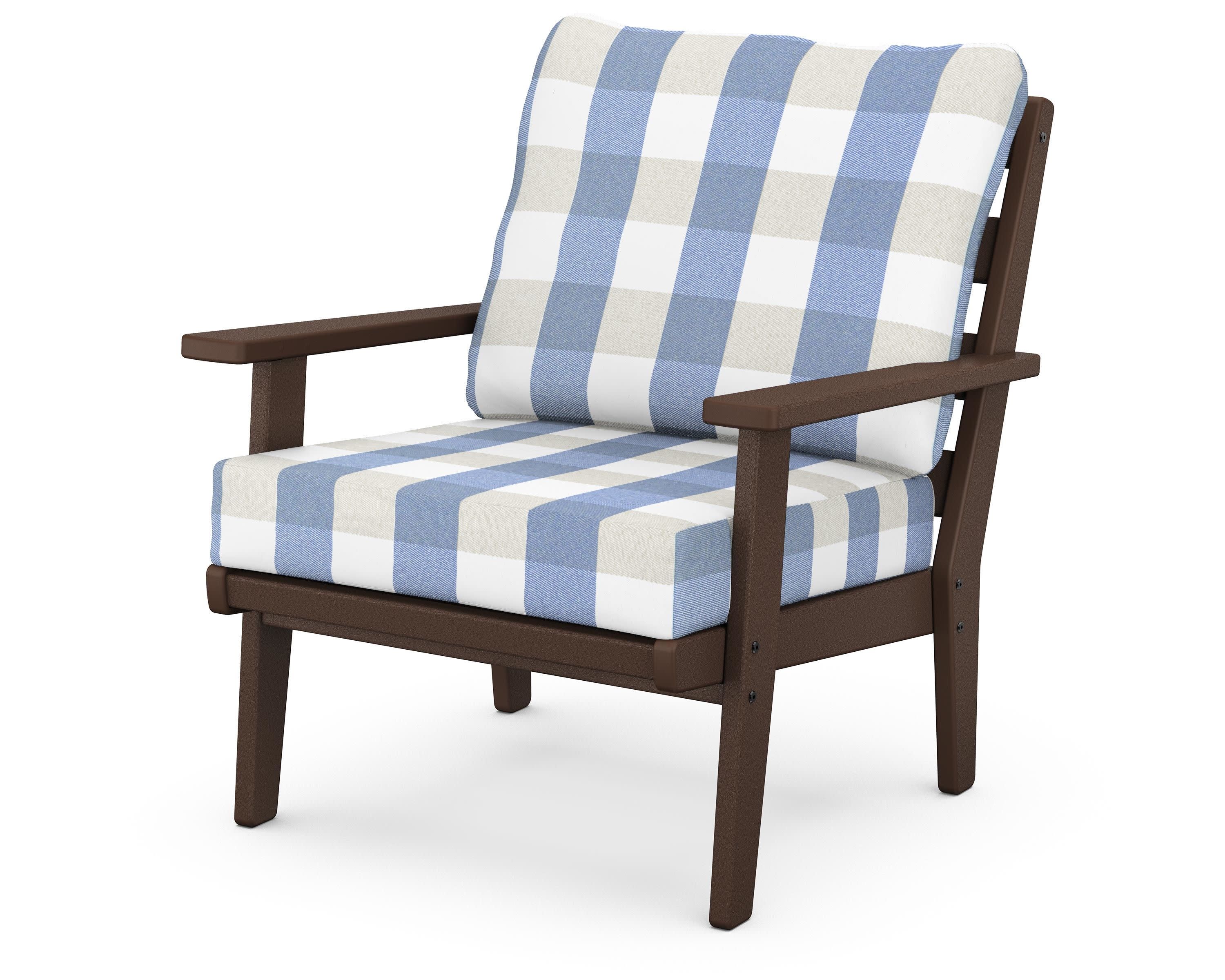 Grant Park Deep Seating Chair in Mahogany / Buffalo Plaid Sky Blue