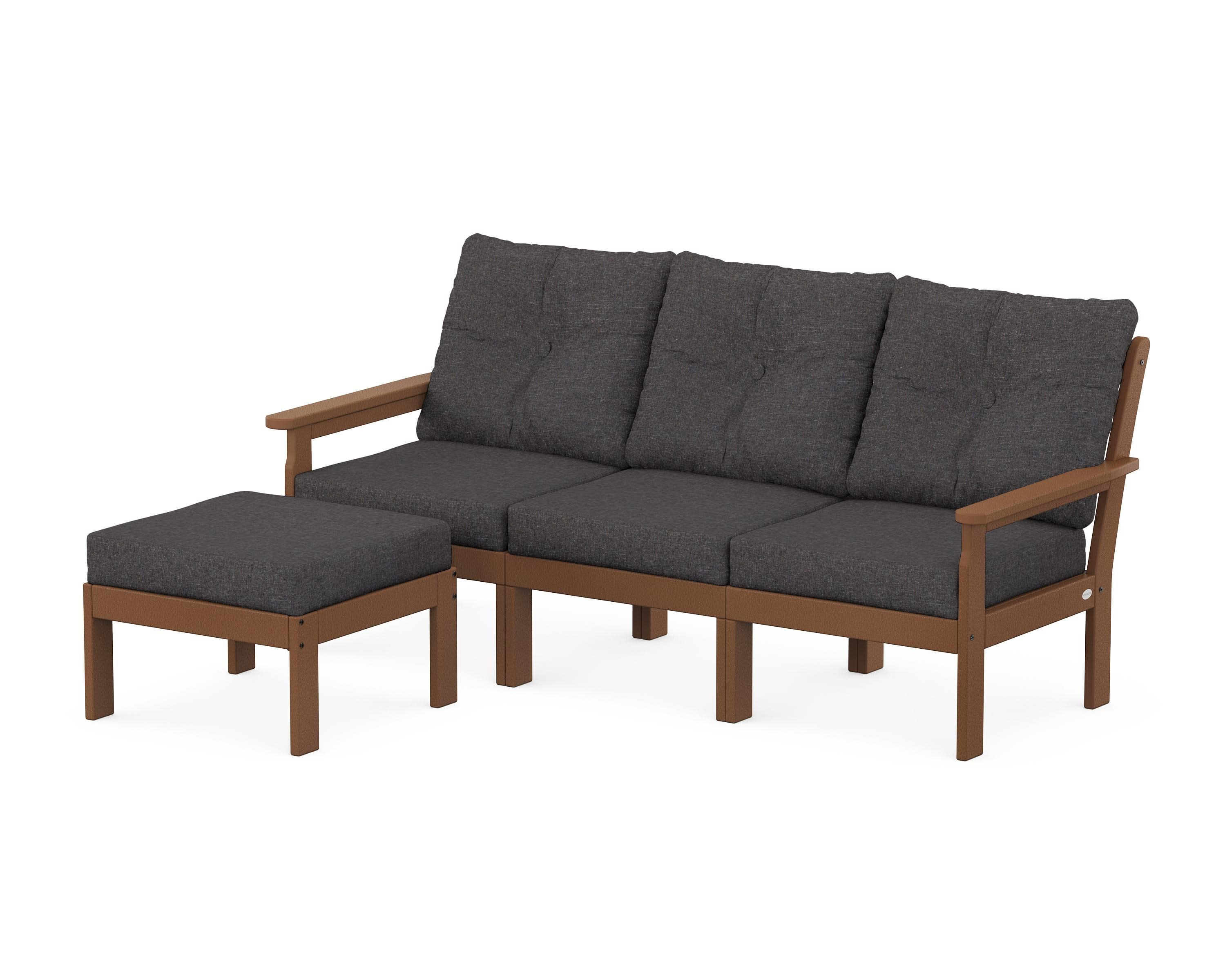 Vineyard 4-Piece Sectional with Ottoman in Teak / Ash Charcoal