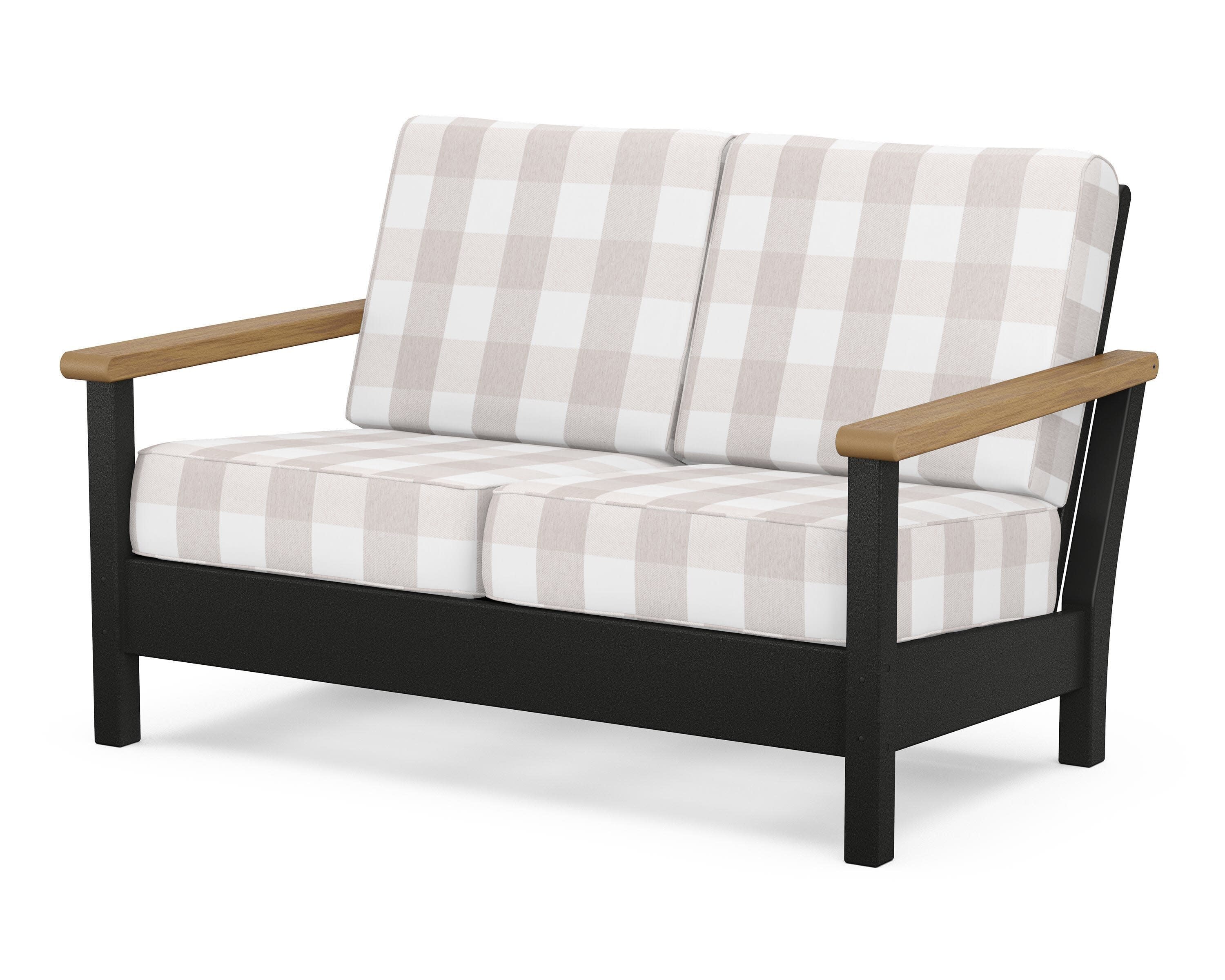 Harbour Deep Seating Loveseat in Black / Natural / Buffalo Plaid Dune Burlap