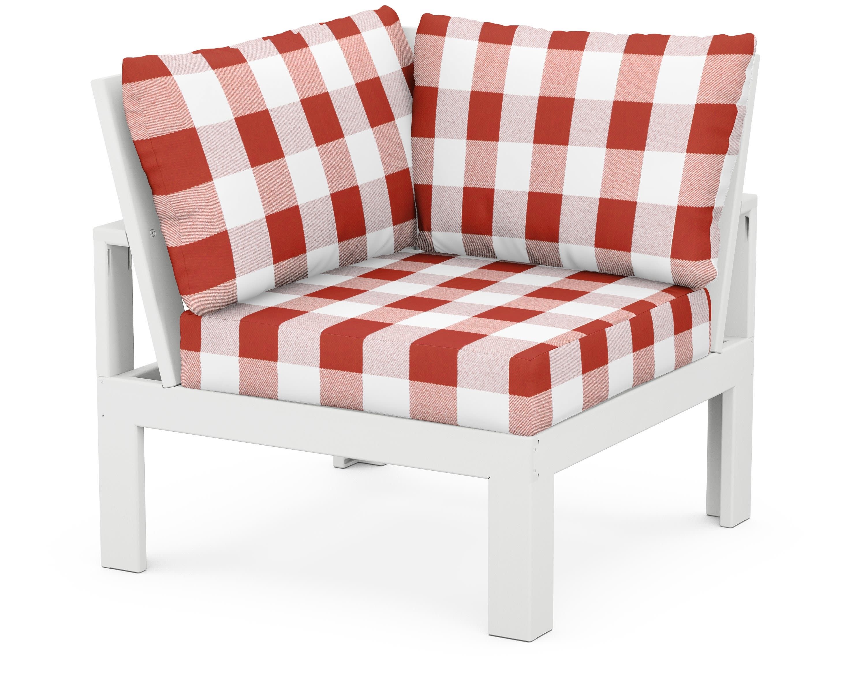Modular Corner Chair in White / Buffalo Plaid Crimson