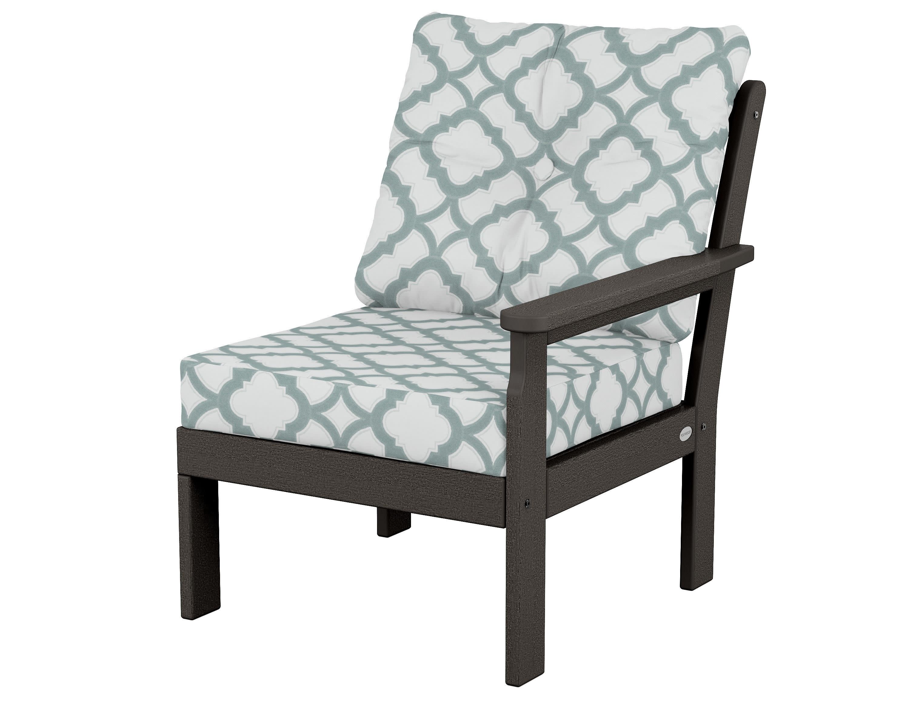 Vineyard Modular Right Arm Chair in Vintage Coffee / Trellis Glacier Spa