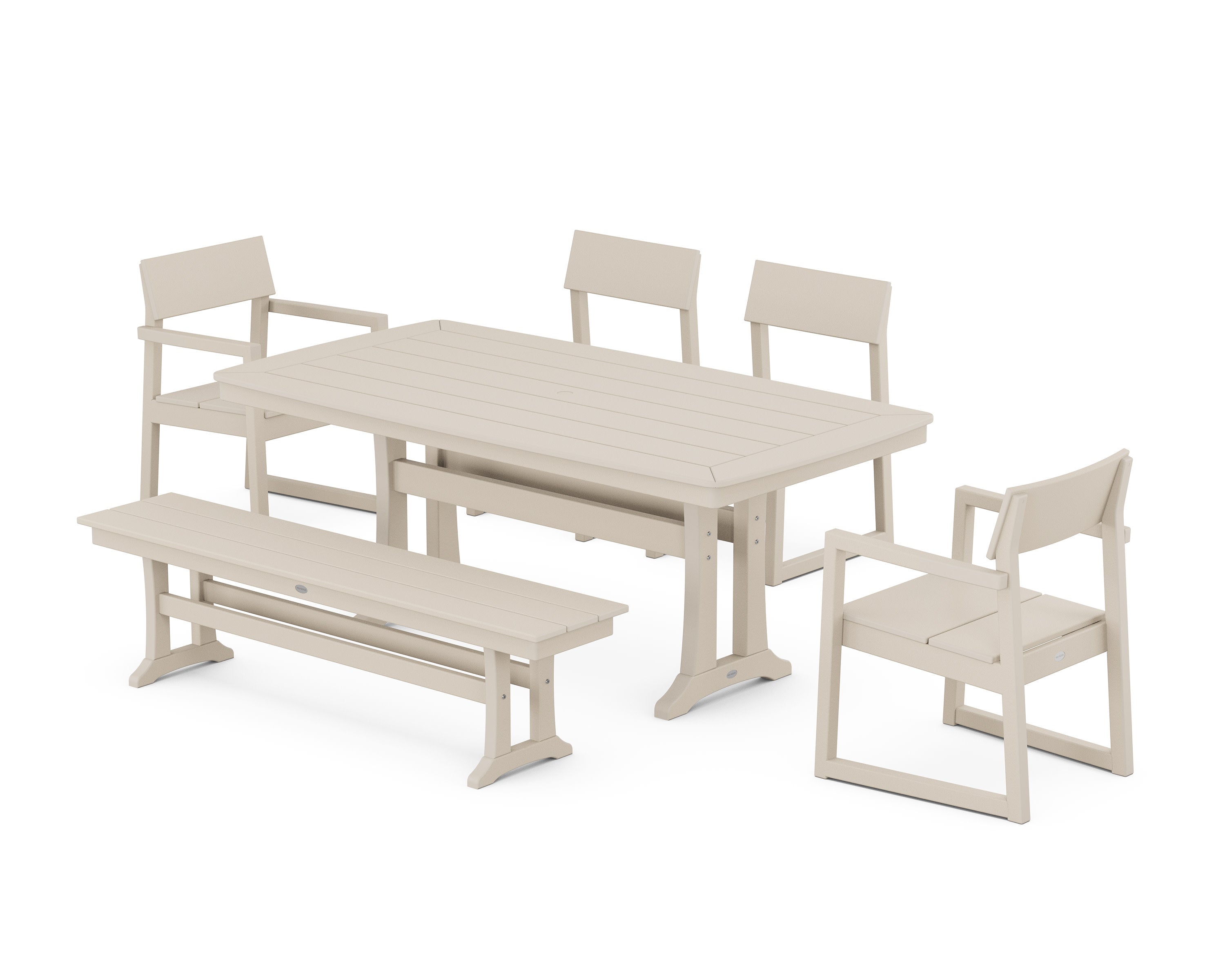 EDGE 6-Piece Dining Set with Trestle Legs in Sand