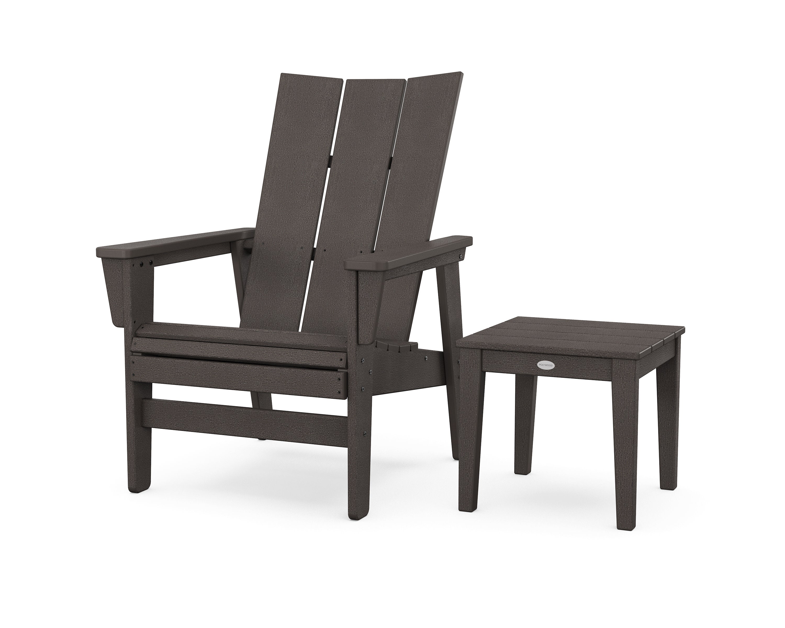 Modern Grand Upright Adirondack Chair with Side Table in Vintage Coffee
