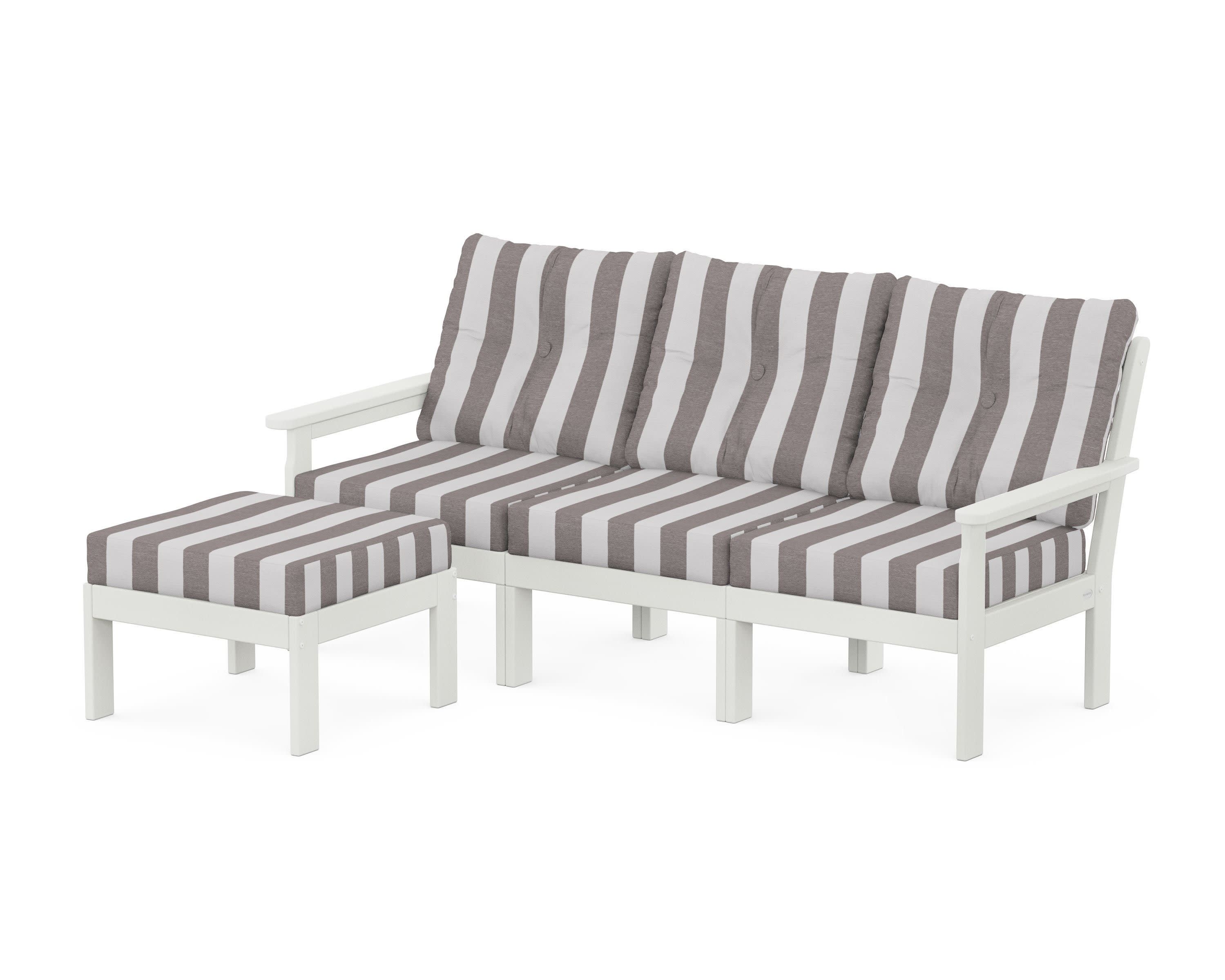 Vineyard 4-Piece Sectional with Ottoman in Vintage White / Cabana Stripe Grey Mist