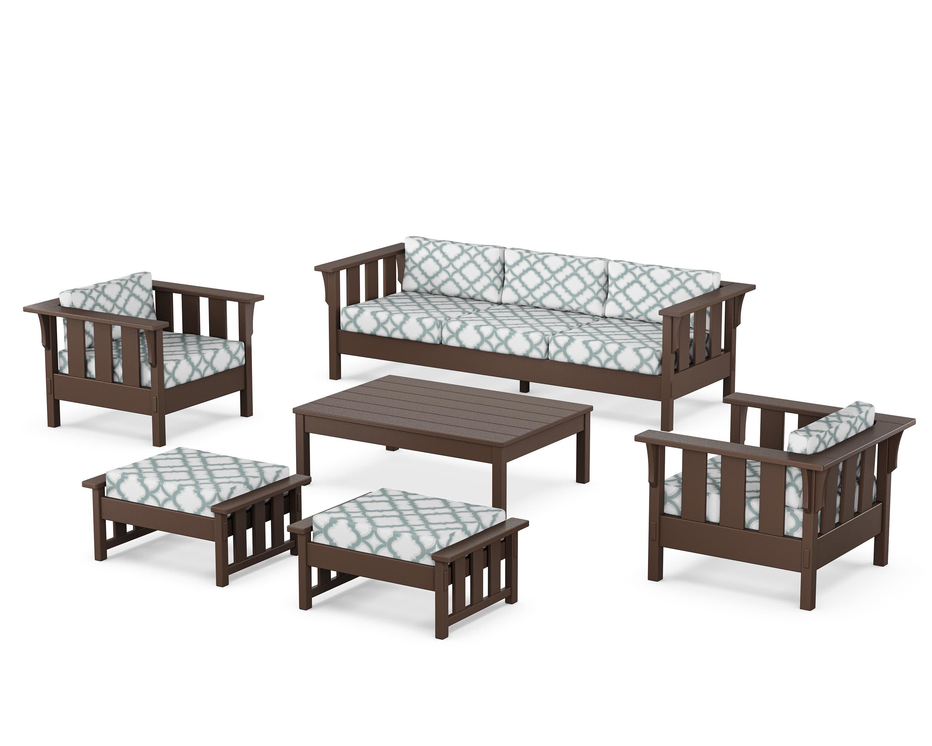 Acadia 6-Piece Lounge Sofa Set in Mahogany / Trellis Glacier Spa