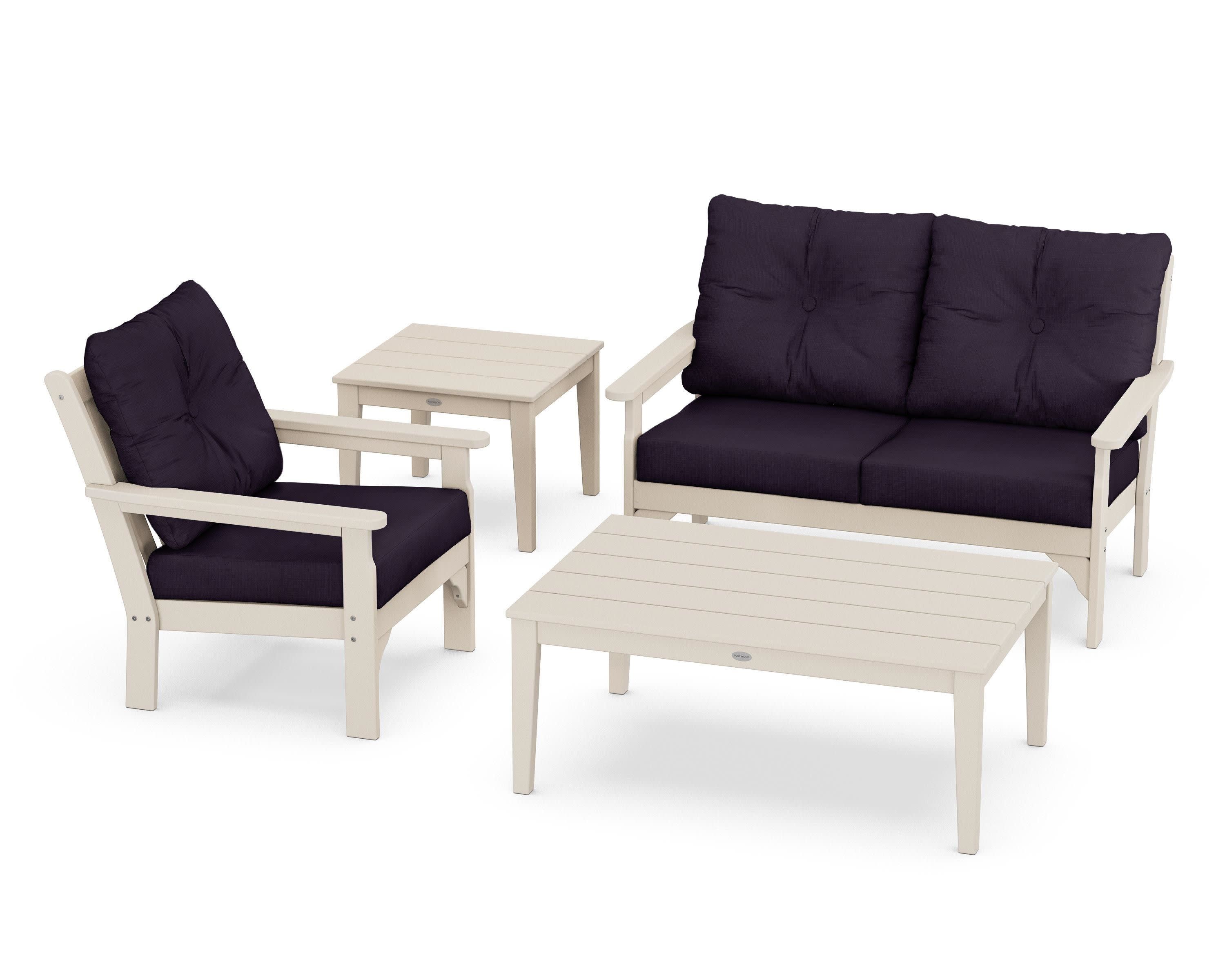 Vineyard 4-Piece Deep Seating Set in Sand / Navy Linen