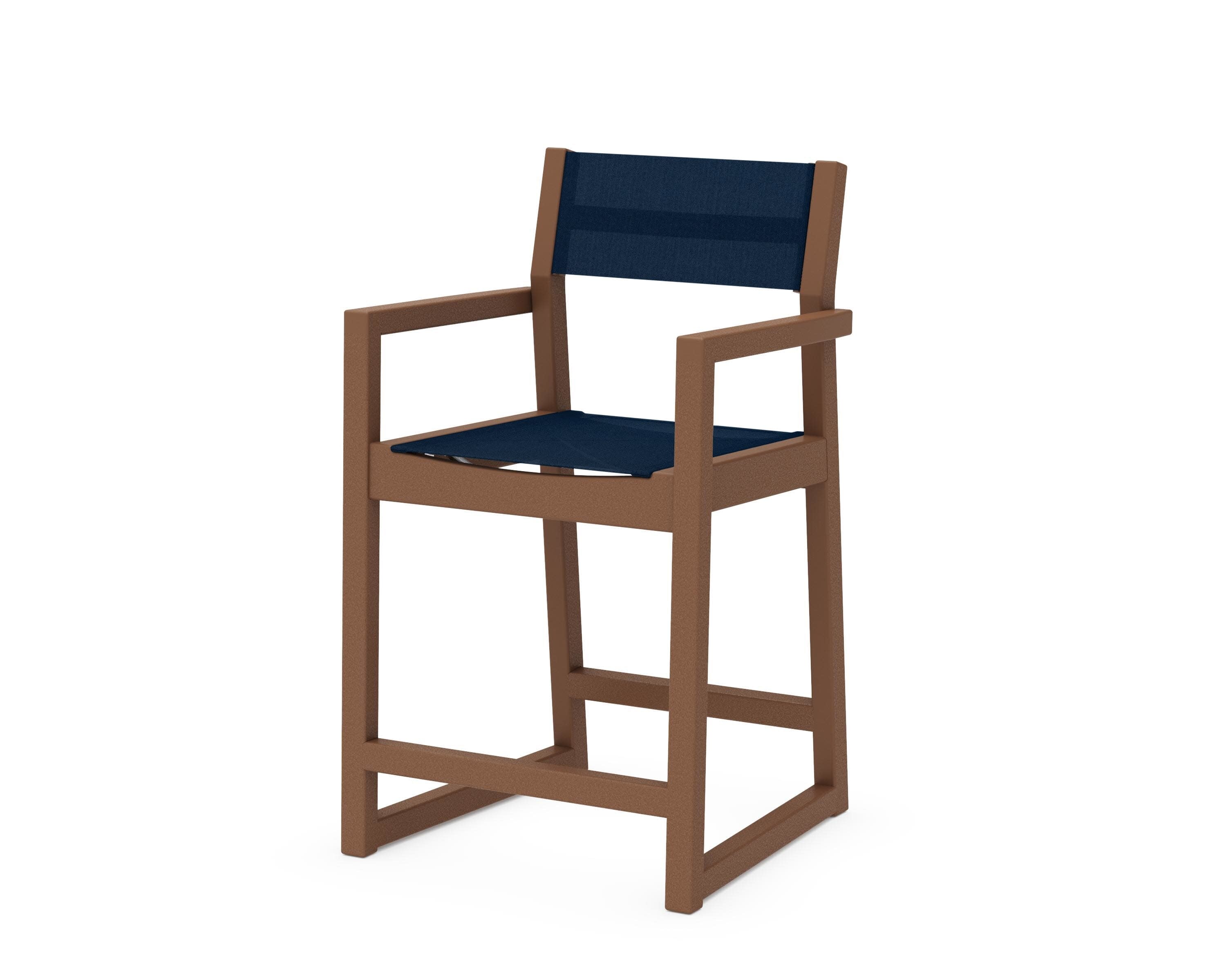 EDGE Sling Counter Arm Chair in Teak / Navy Blue Sling