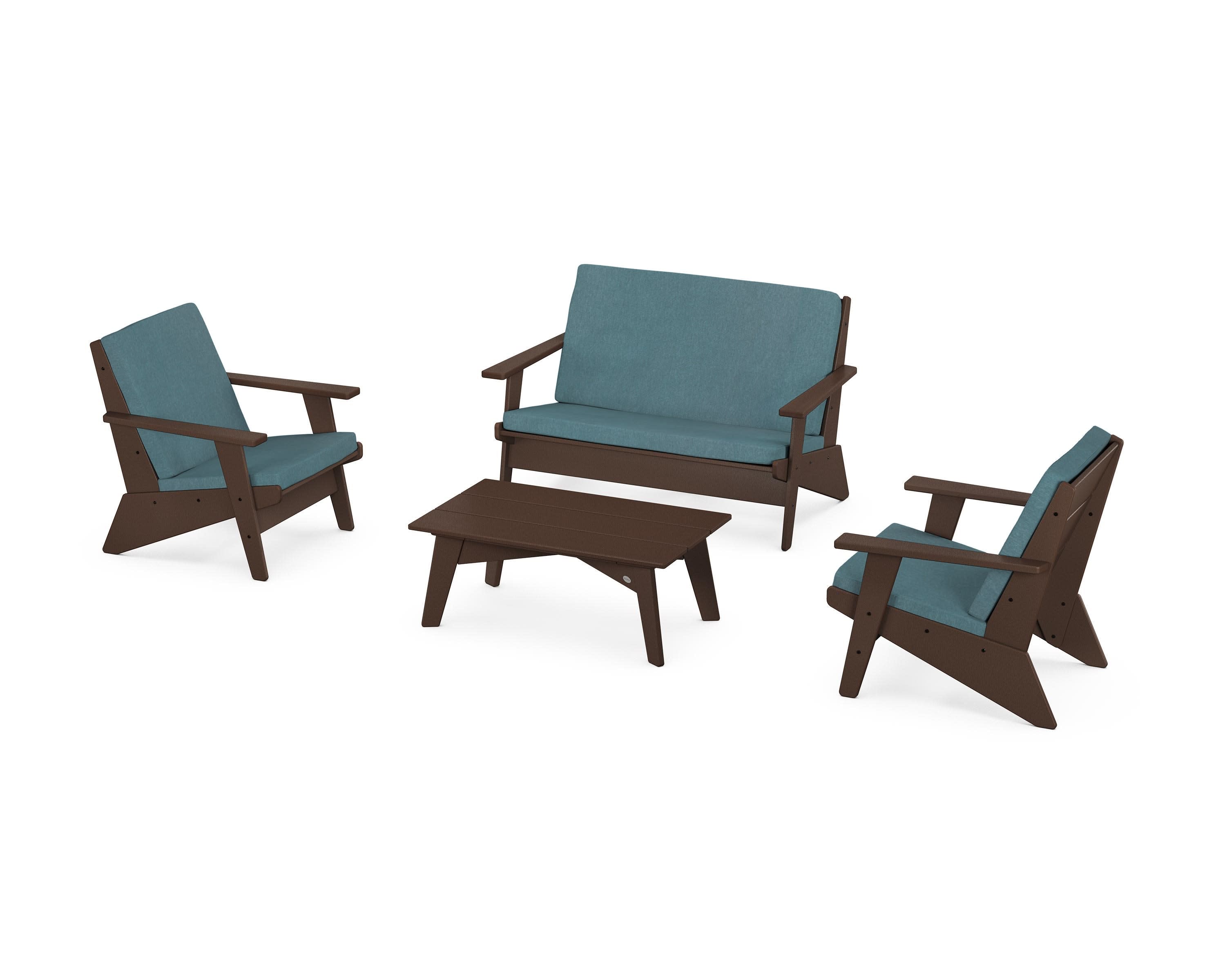 Riviera Modern Lounge 4-Piece Set in Mahogany / Ocean Teal