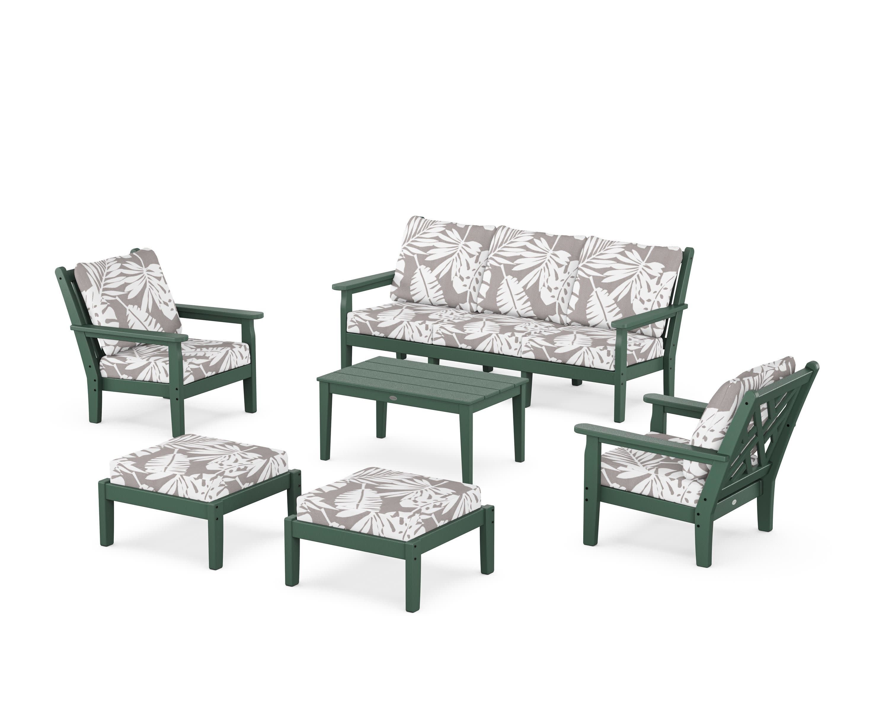 Chippendale 6-Piece Lounge Sofa Set in Green / Leaf Grey Mist