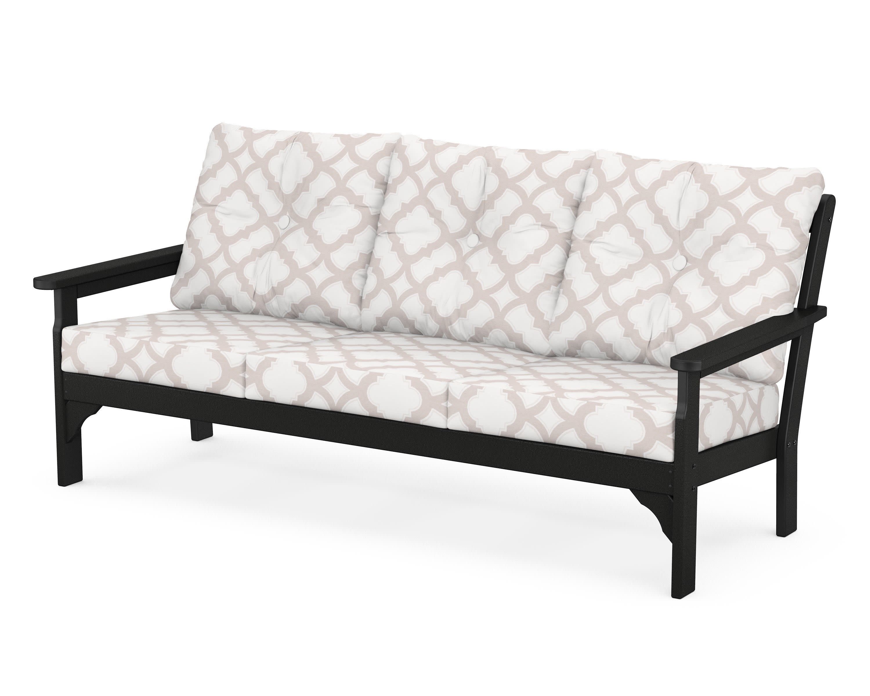 Vineyard Deep Seating Sofa in Black / Trellis Dune Burlap