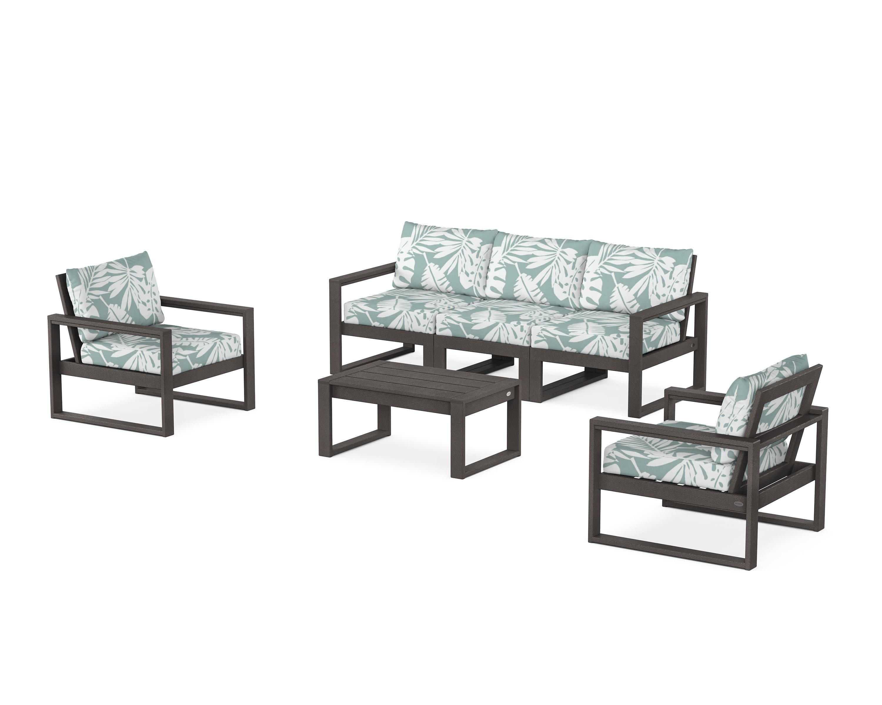 EDGE Sectional 4-Piece Deep Seating Set with Sofa in Vintage Coffee / Leaf Glacier Spa